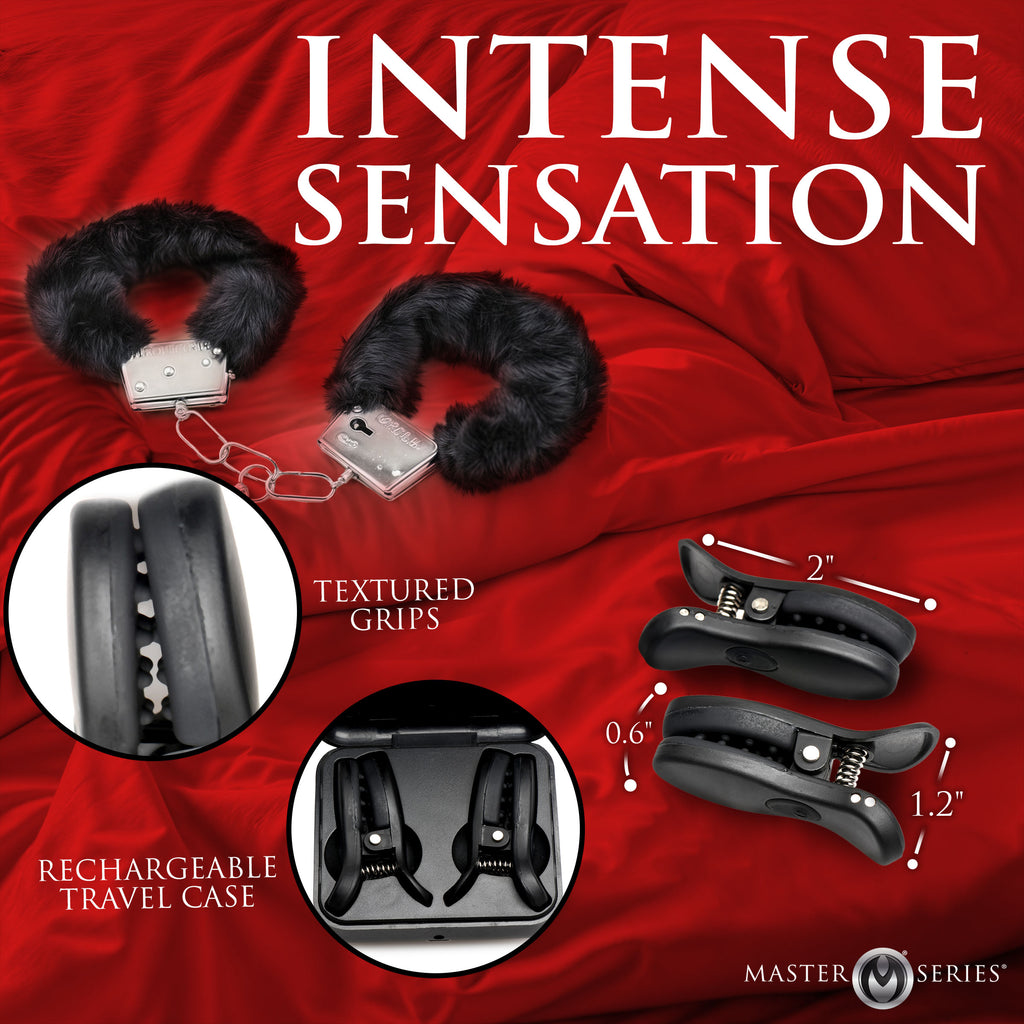 Master Series Dark Grip Wireless Vibrating Nipple Clamps Black
