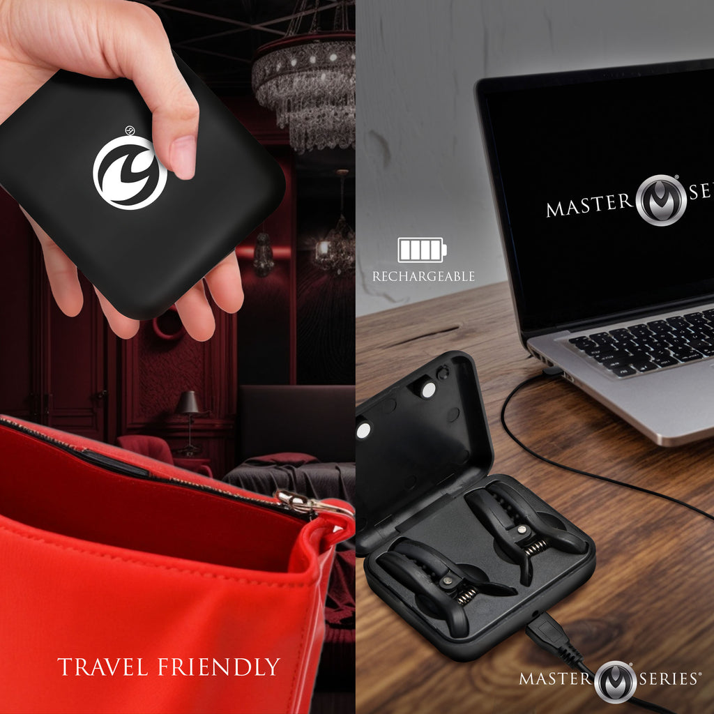 Master Series Dark Grip Wireless Vibrating Nipple Clamps Black