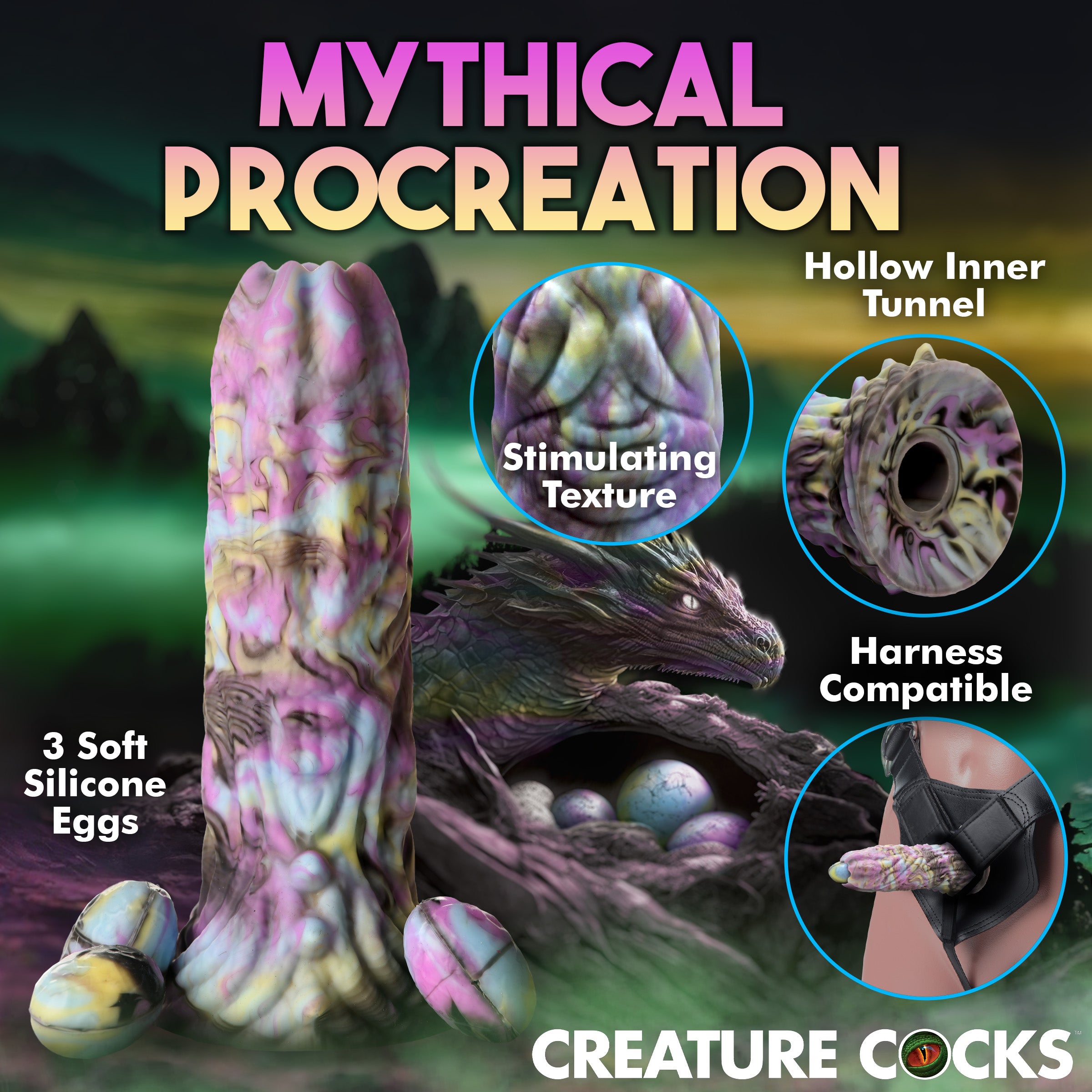 Creature Cocks Dragon Spawn Ovipositor Silicone Dildo with Eggs Multi