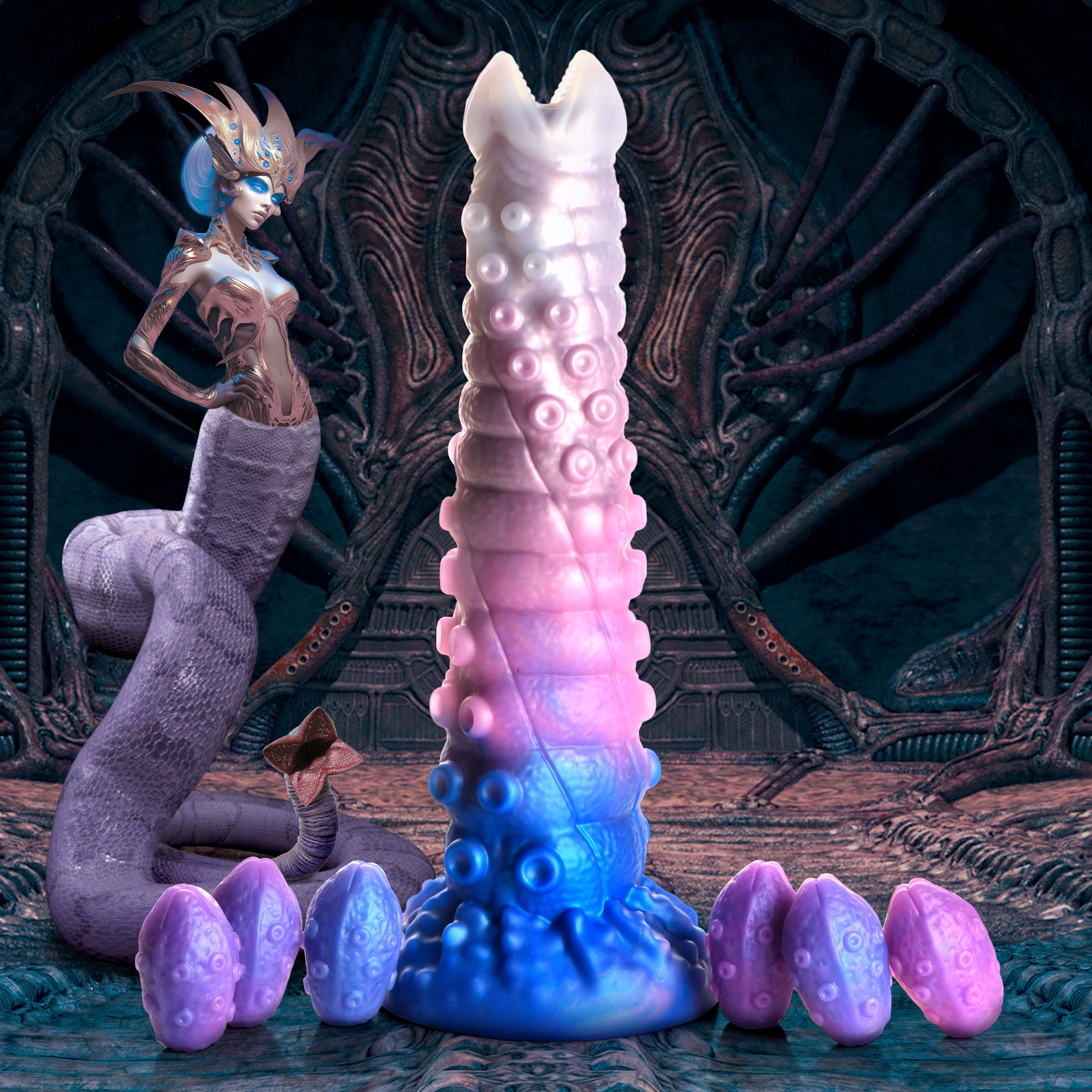Creature Cocks Tenta-Queen Ovipositor Silicone Dildo with Eggs Multi