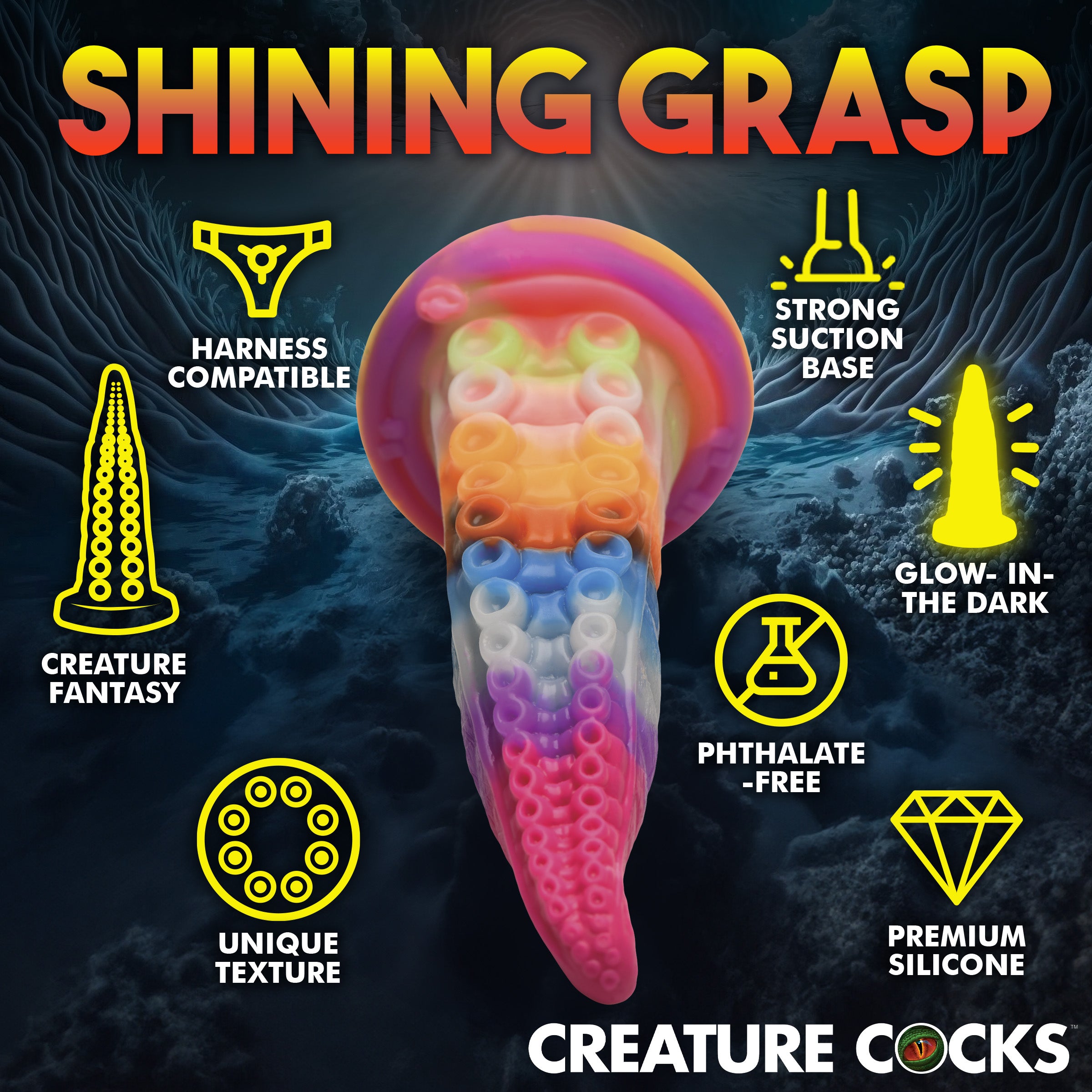 Creature Cocks Luminoctopus Glow-In-The-Dark Tentacle Silicone Dildo Multi