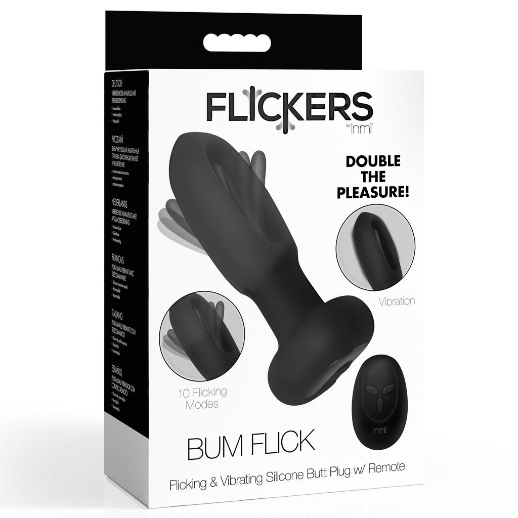 Inmi Bum Flick Vibrating and Flicking Silicone Butt Plug with Remote Black
