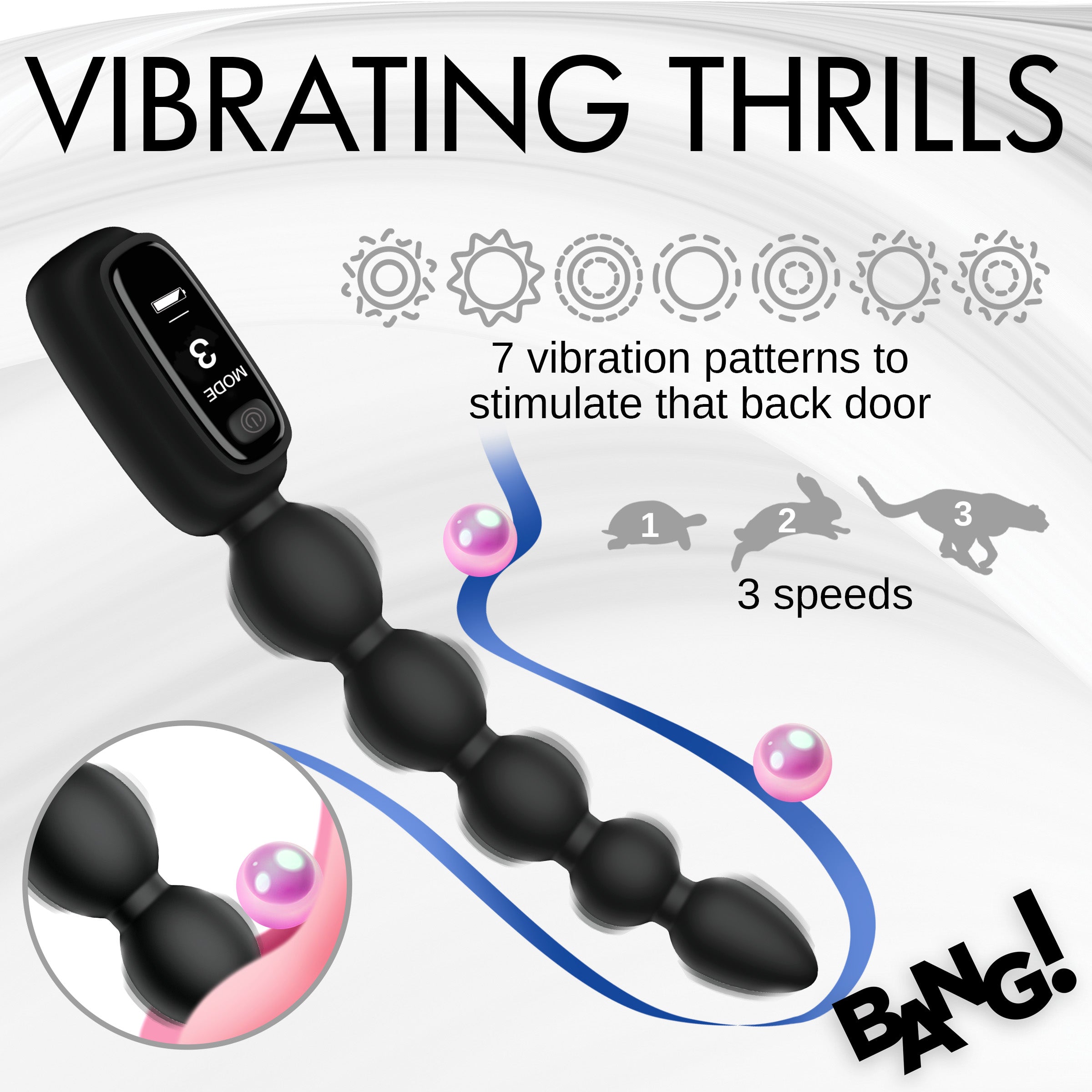 Bang! Silicone Anal Beads with Digital Display Black