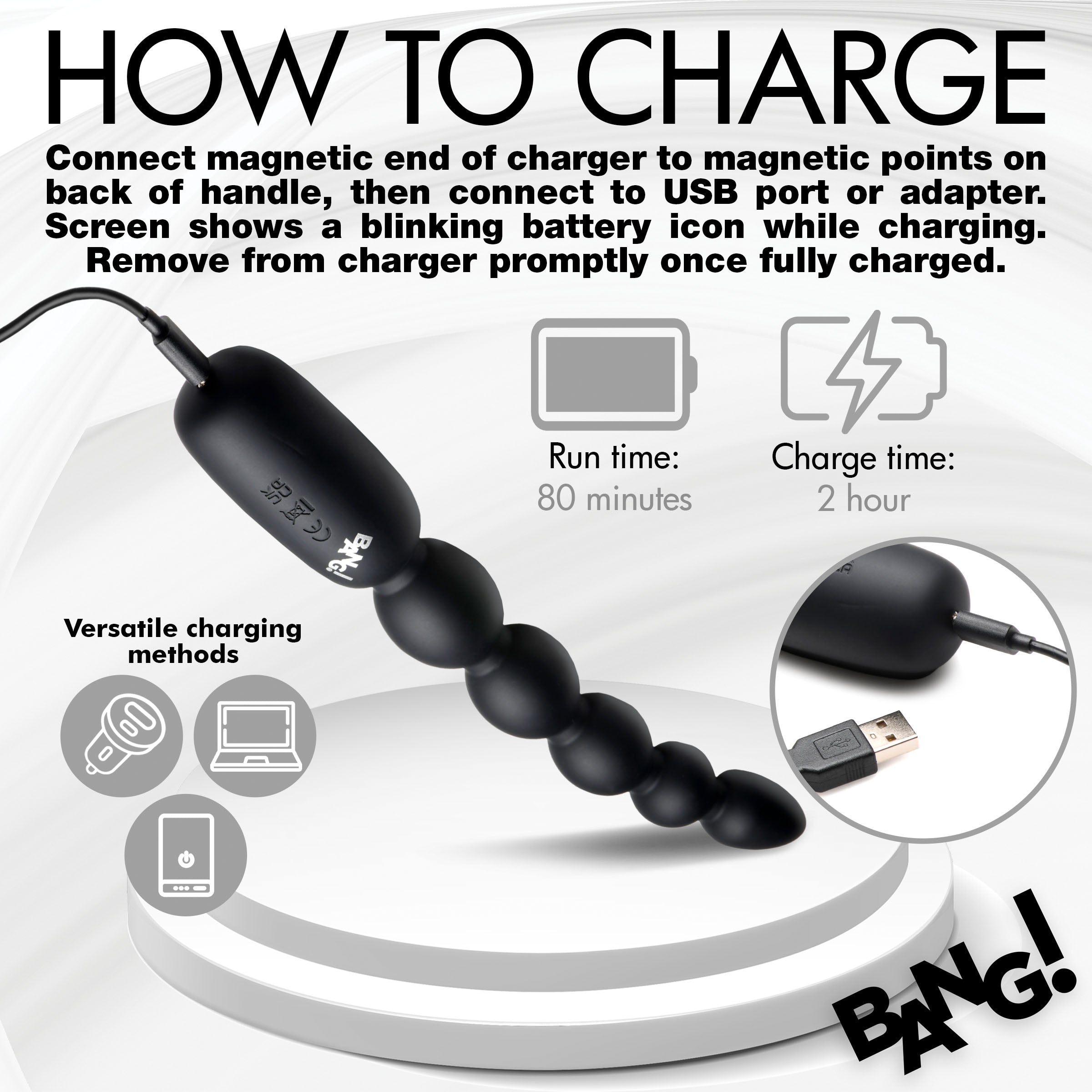 Bang! Silicone Anal Beads with Digital Display Black