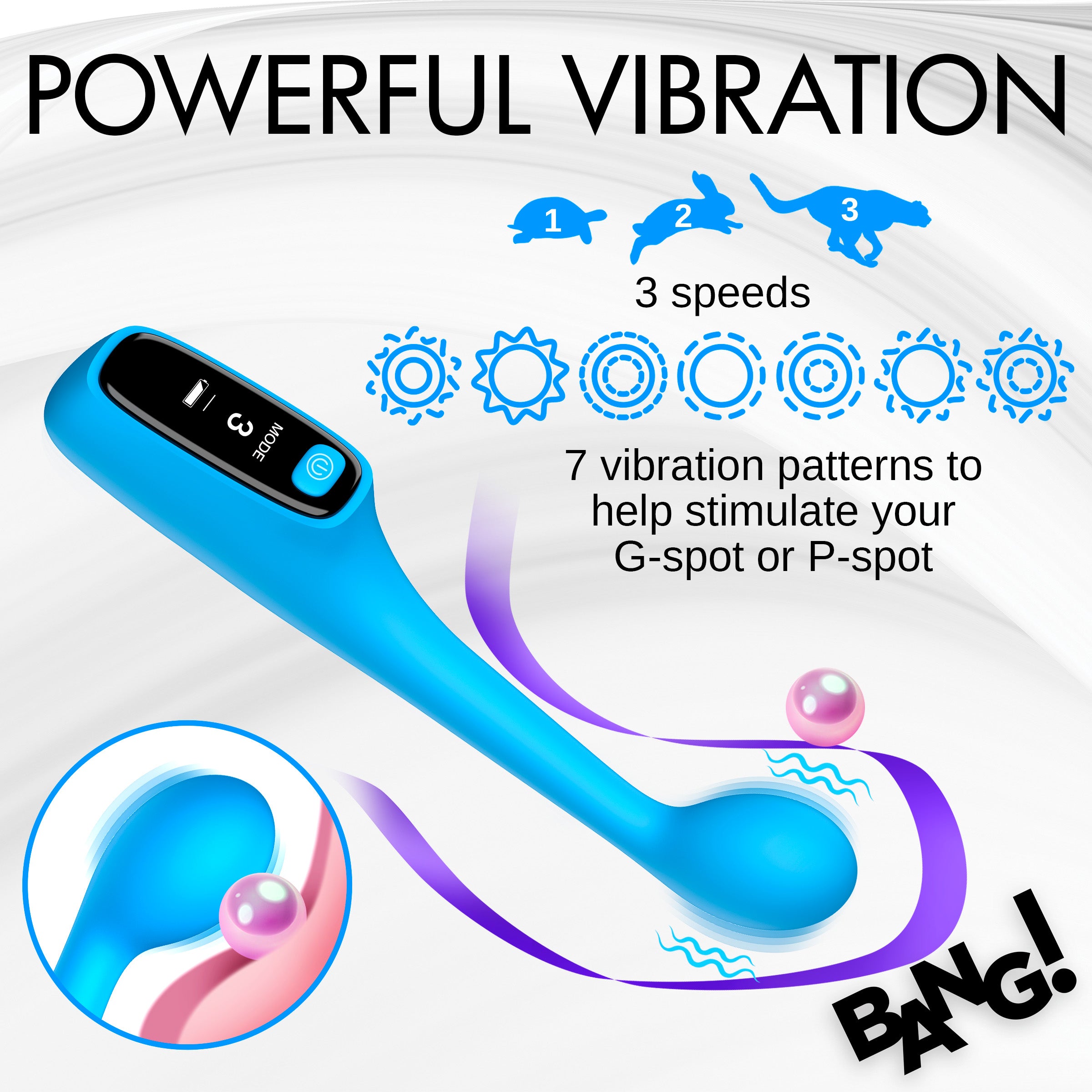Bang! Silicone G-spot Vibrator with Digital Display Blue