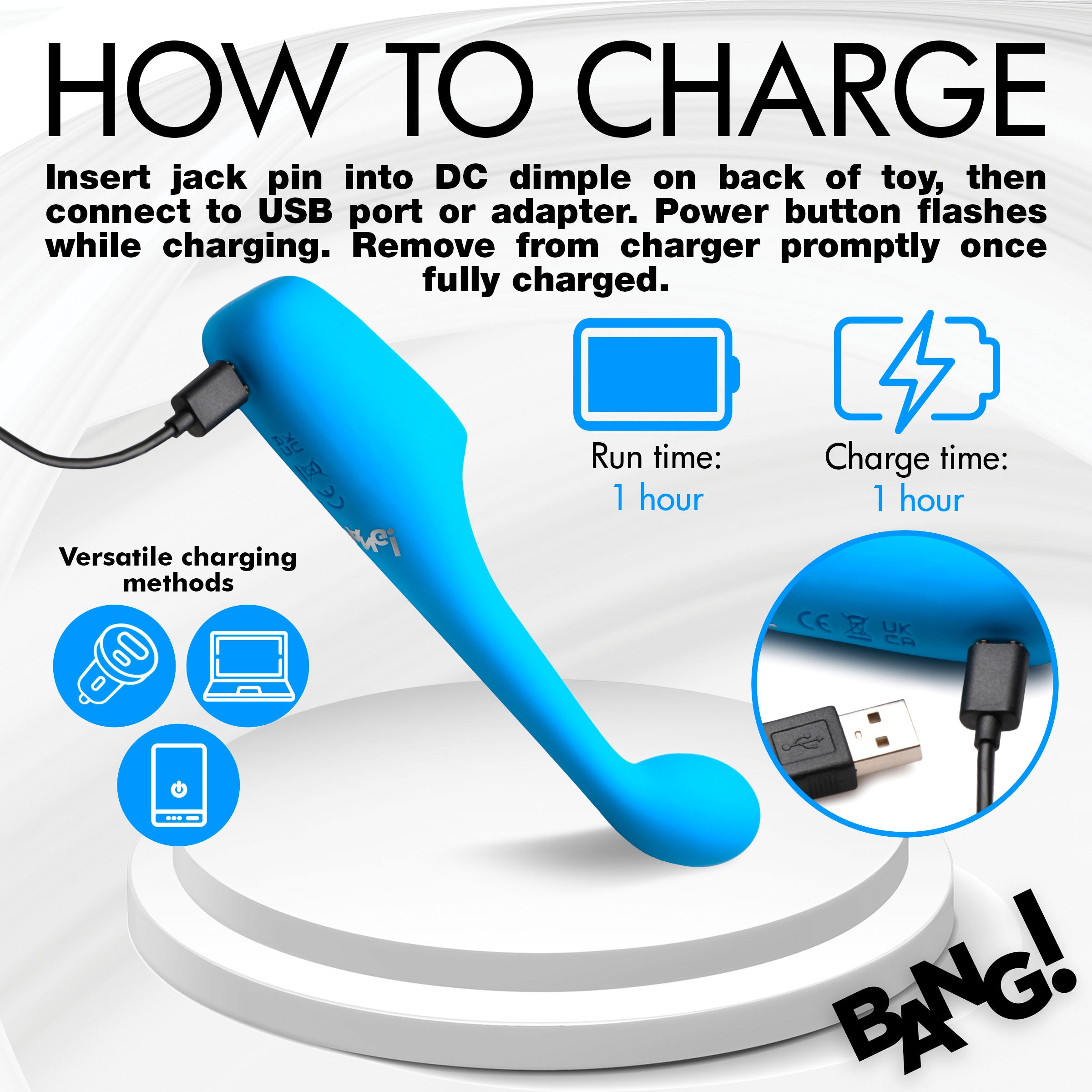 Bang! Silicone G-spot Vibrator with Digital Display Blue