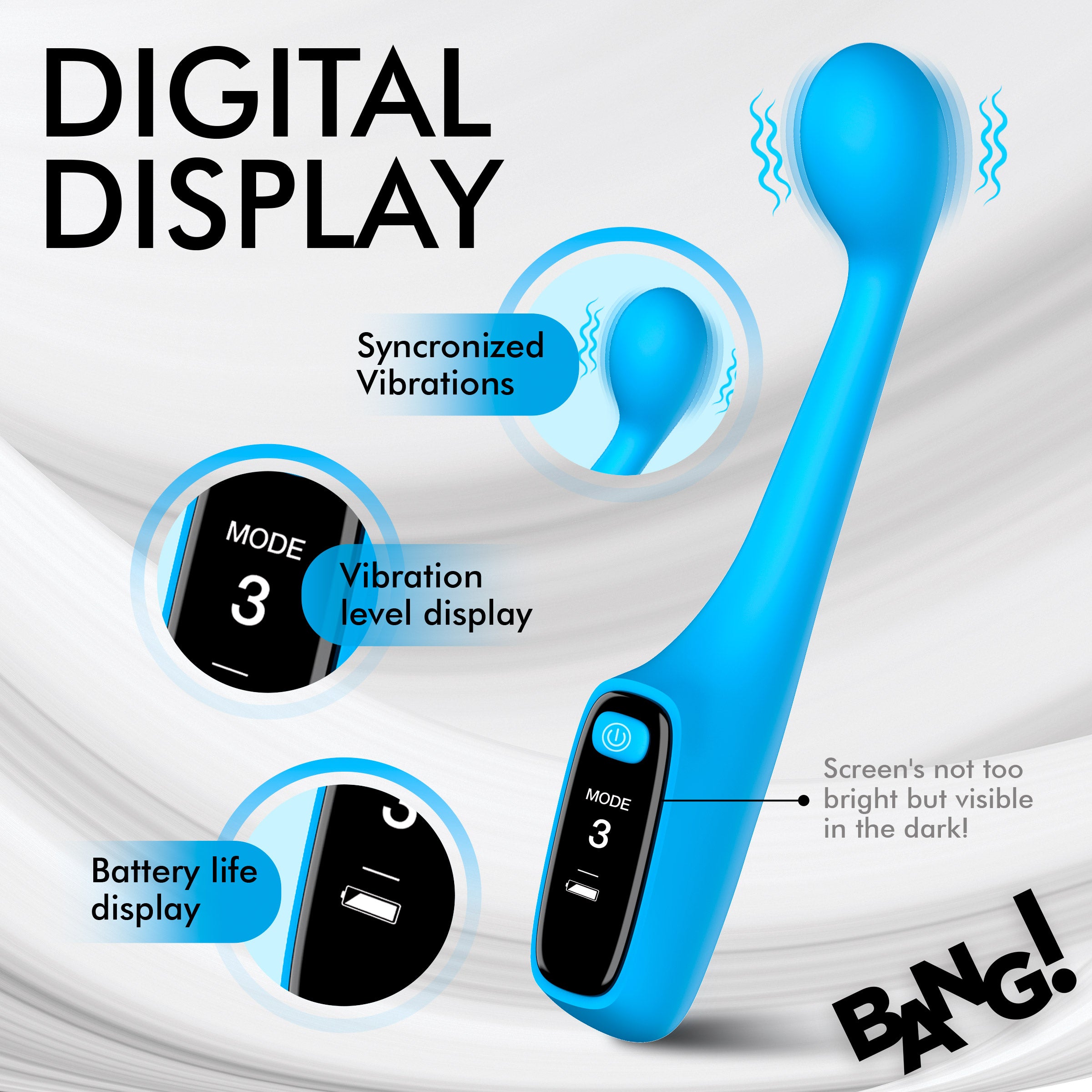 Bang! Silicone G-spot Vibrator with Digital Display Blue
