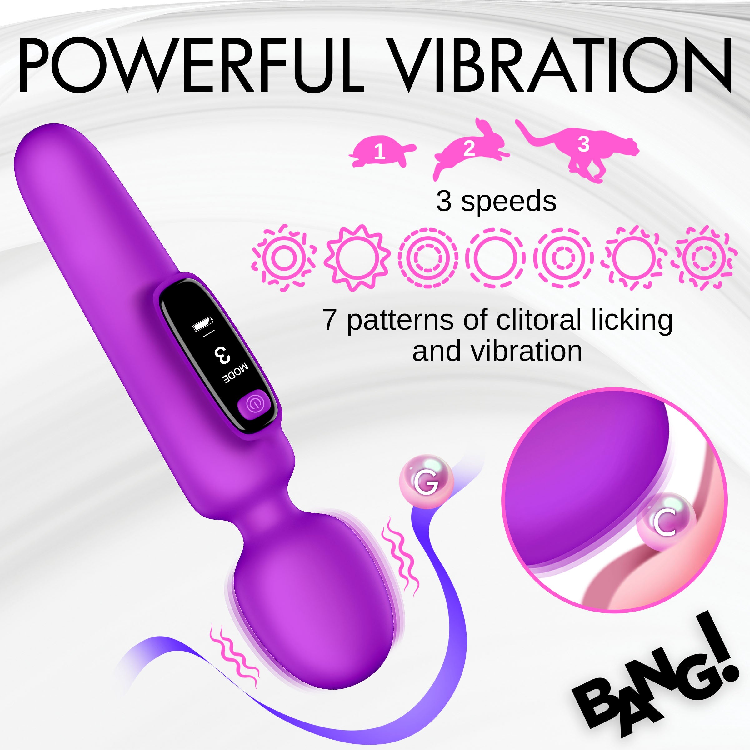 Bang! Digital Silicone Wand with Display Purple