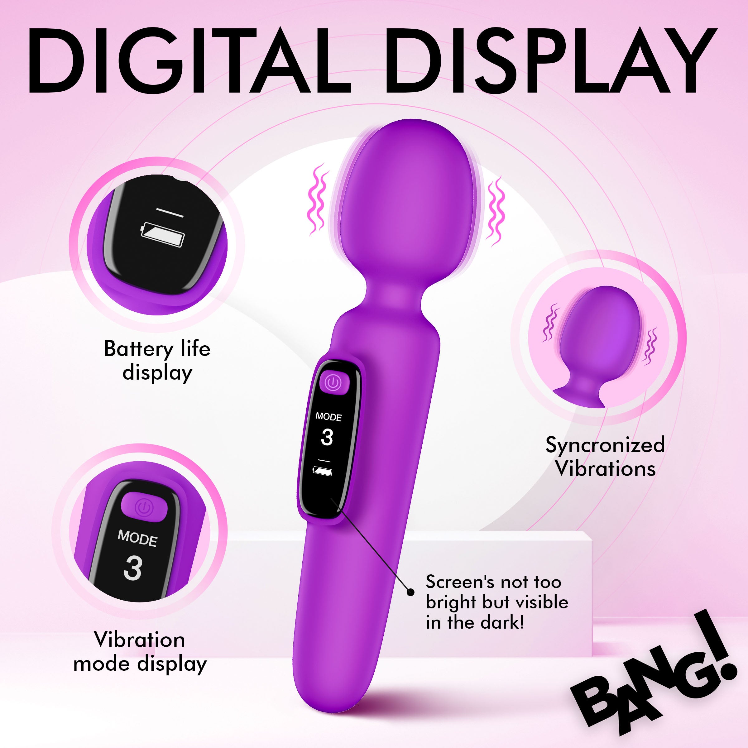 Bang! Digital Silicone Wand with Display Purple