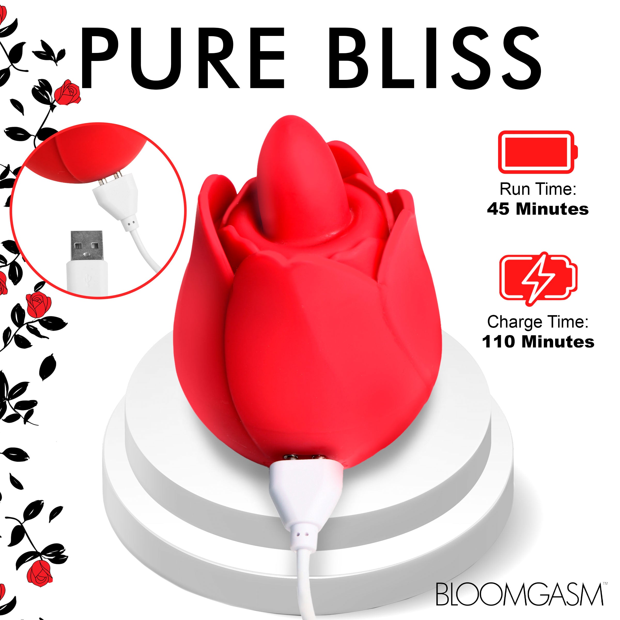 Bloomgasm Rose Kisser Licking and Vibrating Digital Clitoral Stimulator Red