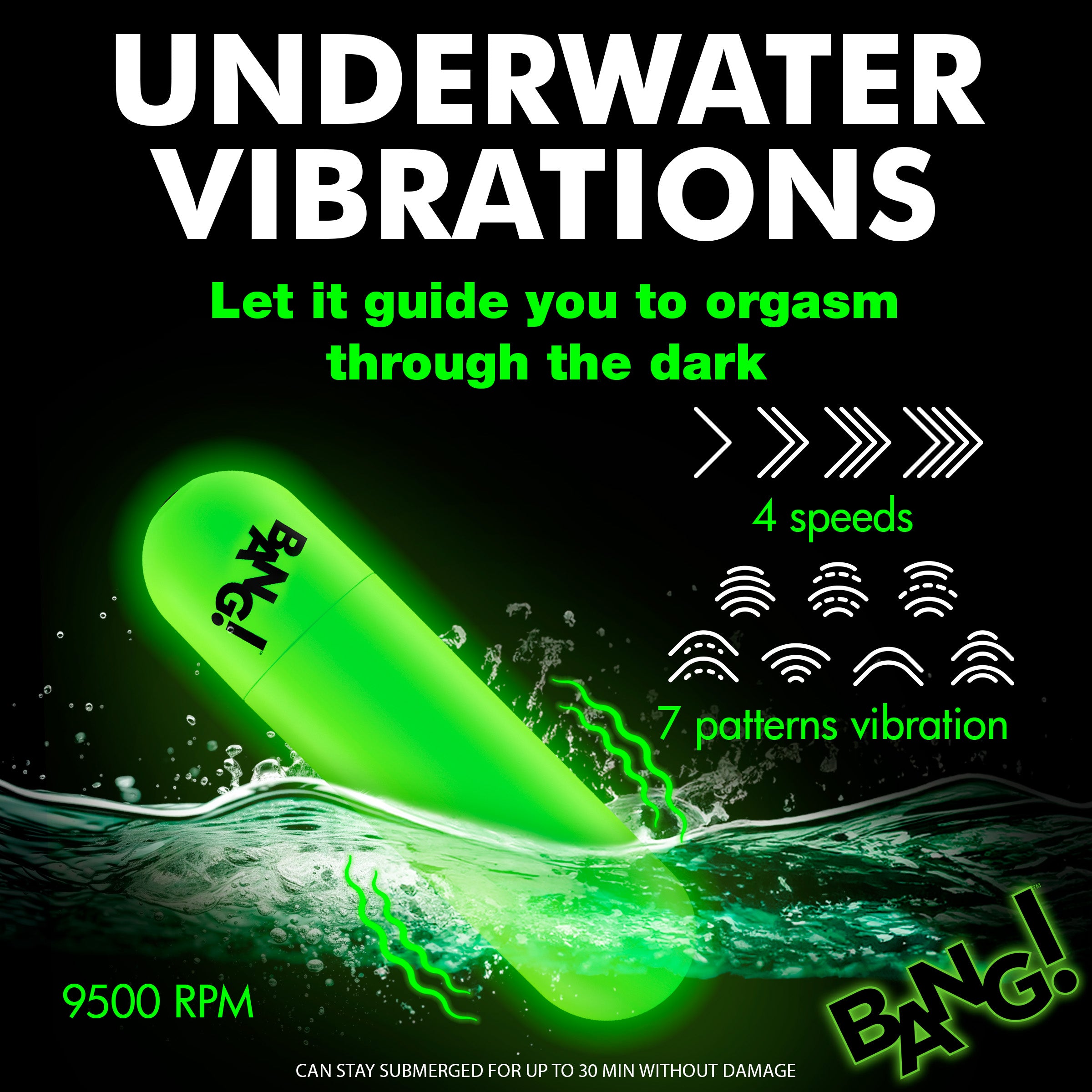 Bang! Glow-in-the-Dark Silicone Bullet Green