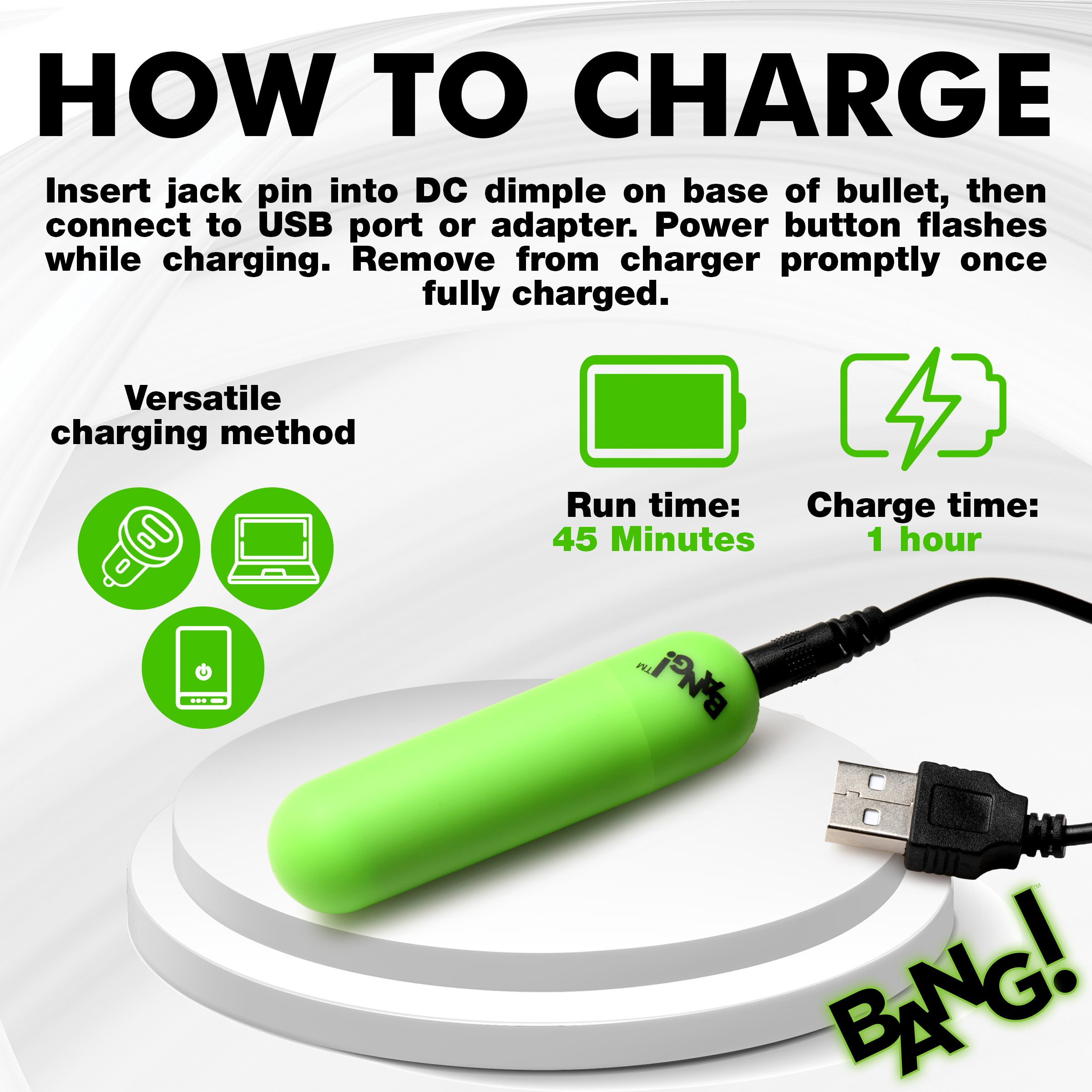 Bang! Glow-in-the-Dark Silicone Bullet Green