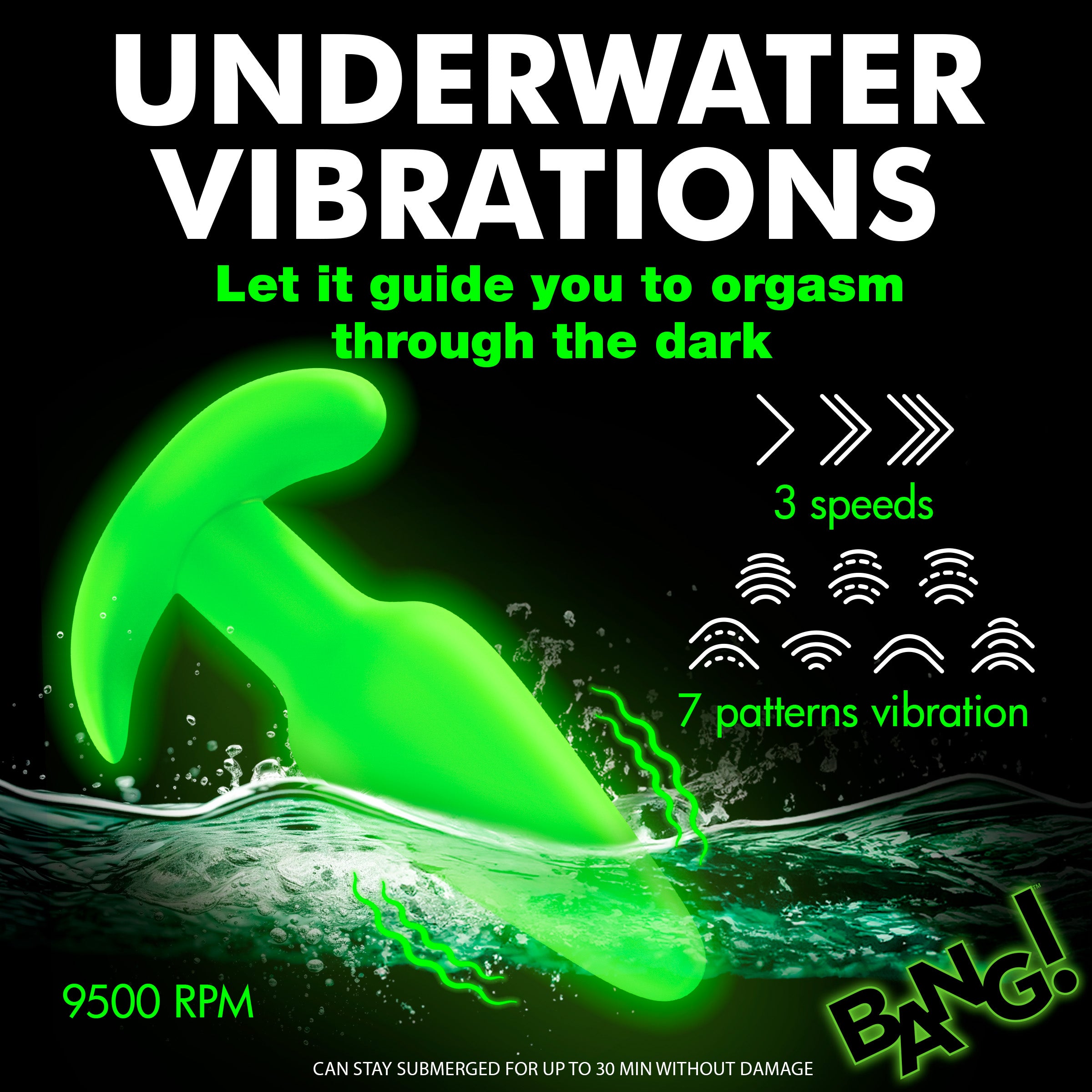 Bang! Glow-in-the-Dark Silicone Butt Plug Green