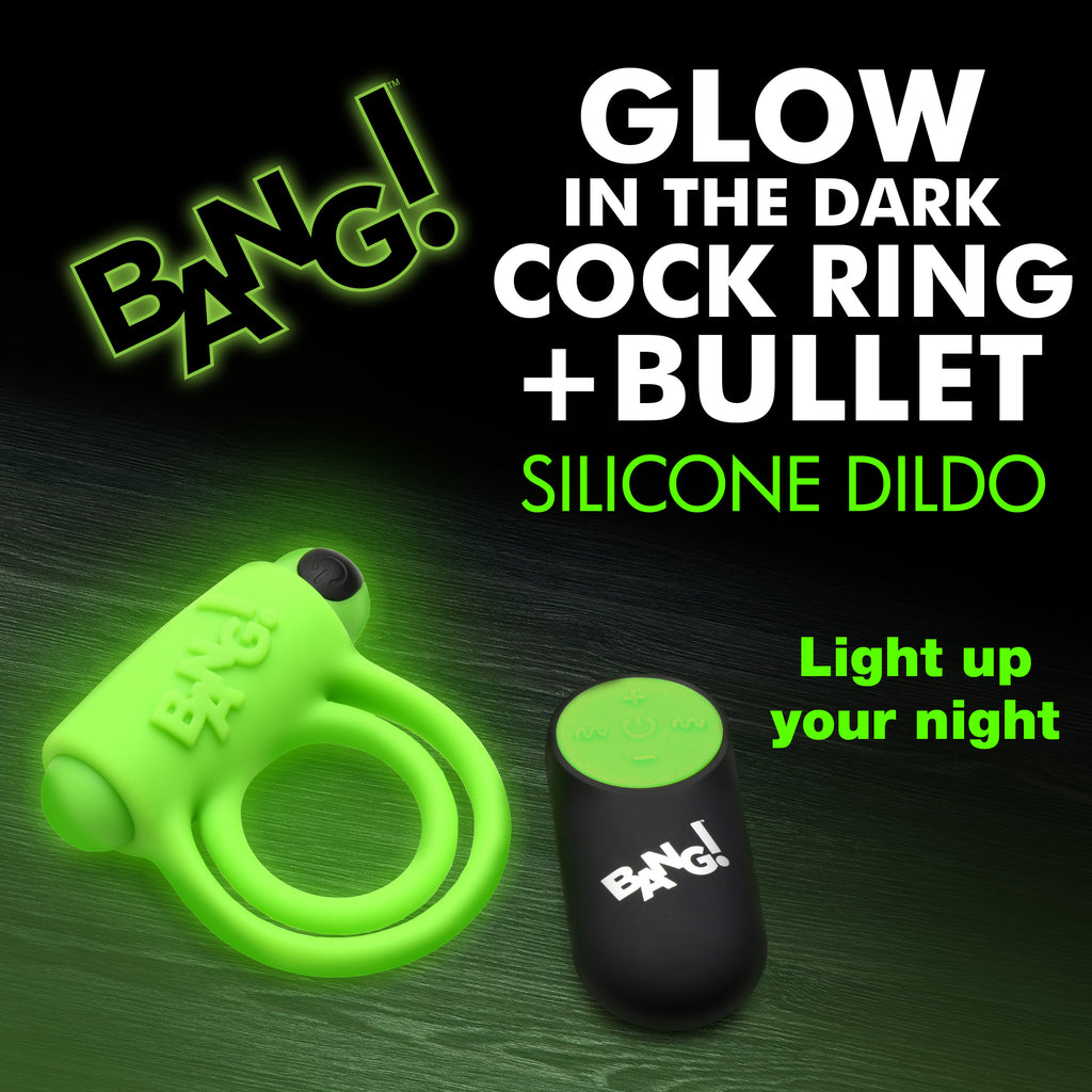 Bang! Glow-in-the-Dark Silicone Vibrating Cock Ring Green