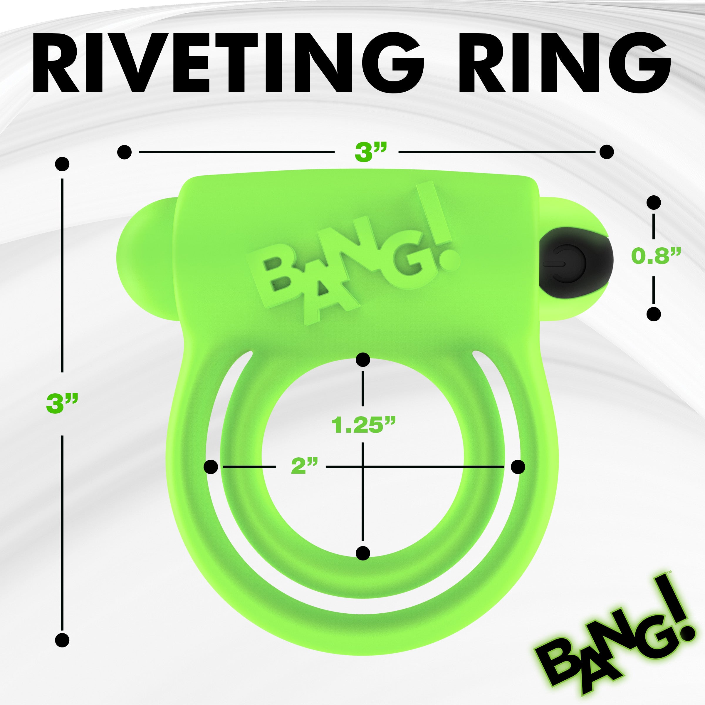 Bang! Glow-in-the-Dark Silicone Vibrating Cock Ring Green
