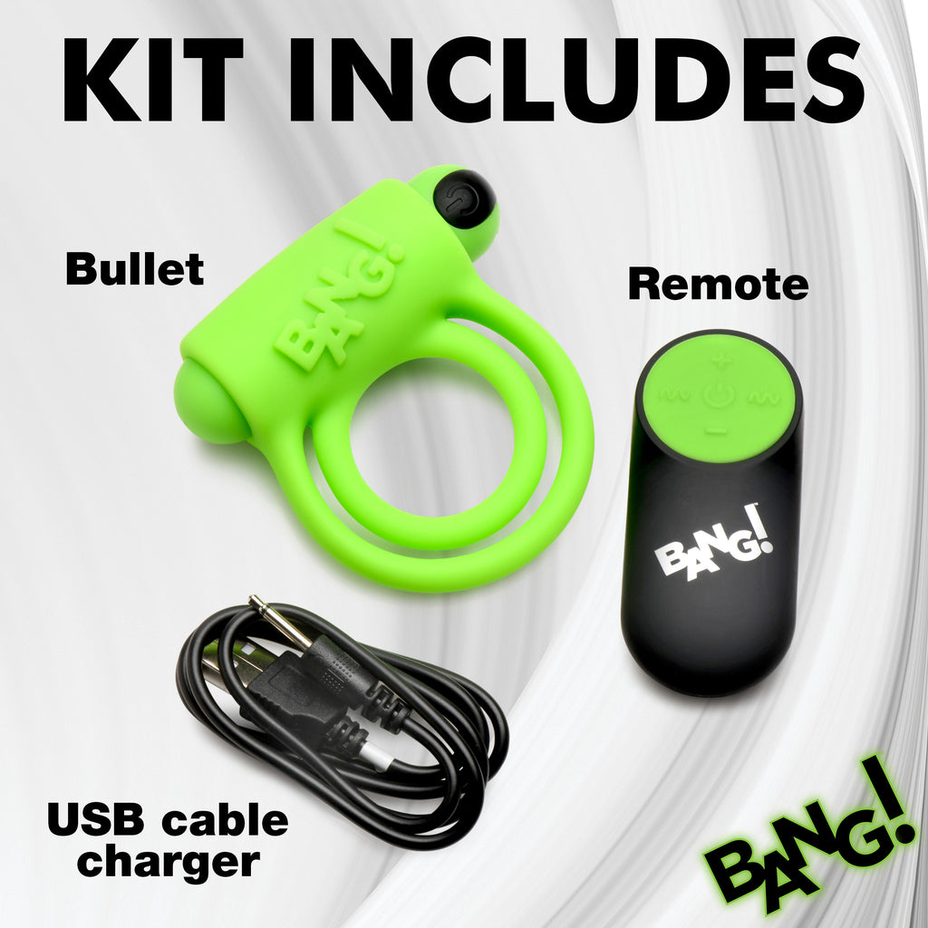Bang! Glow-in-the-Dark Silicone Vibrating Cock Ring Green