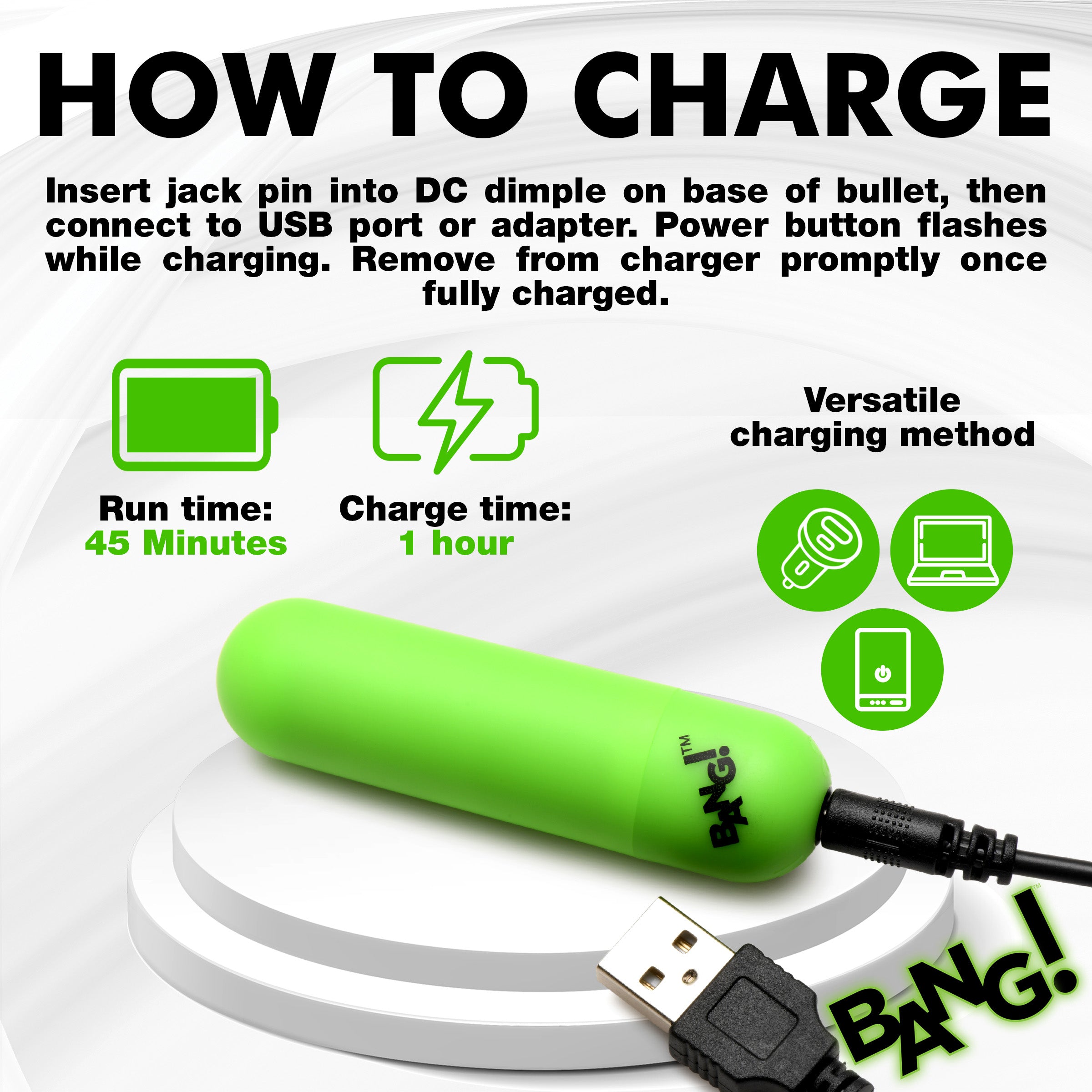 Bang! Glow-in-the-Dark Silicone Vibrating Cock Ring Green