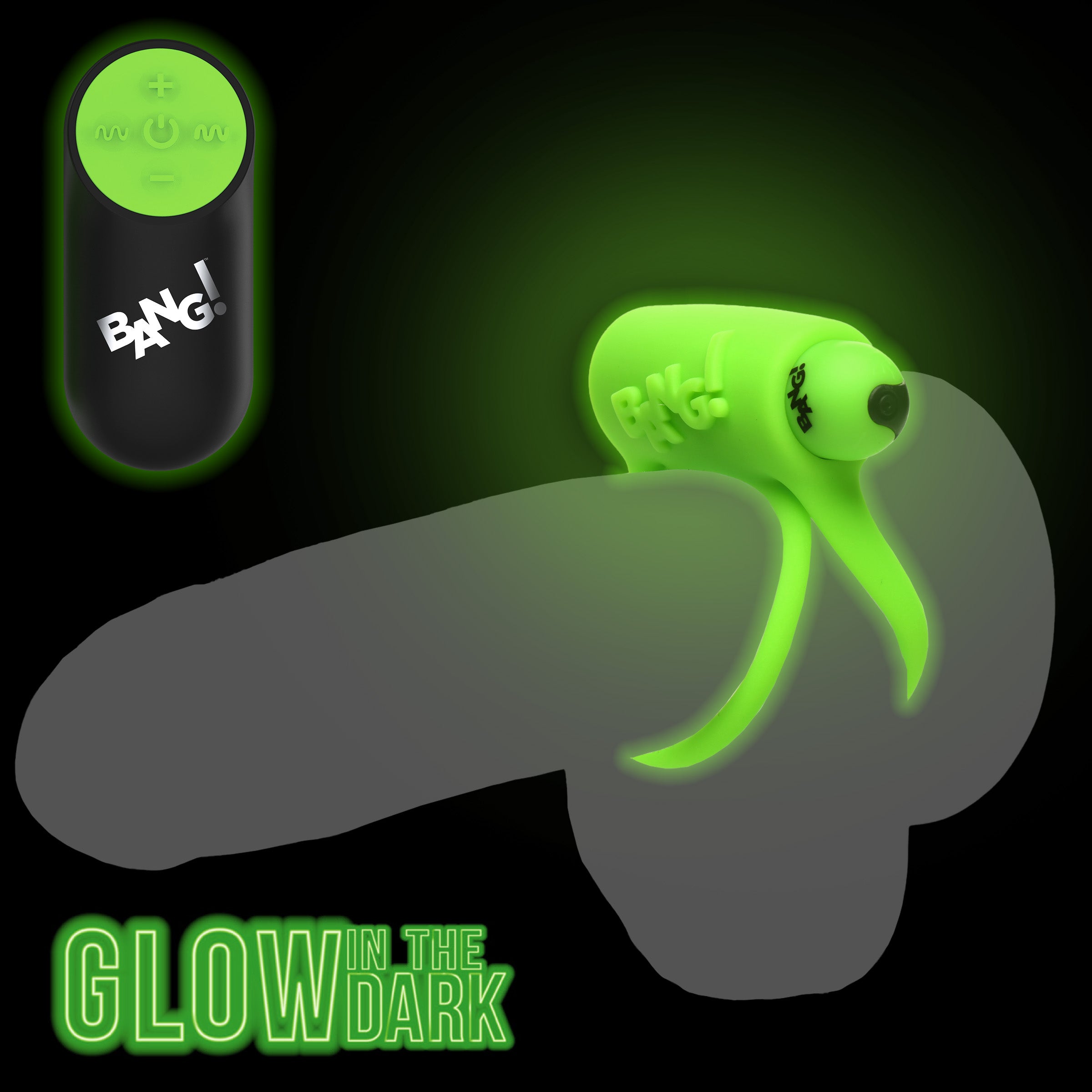 Bang! Glow-in-the-Dark Silicone Vibrating Cock Ring Green