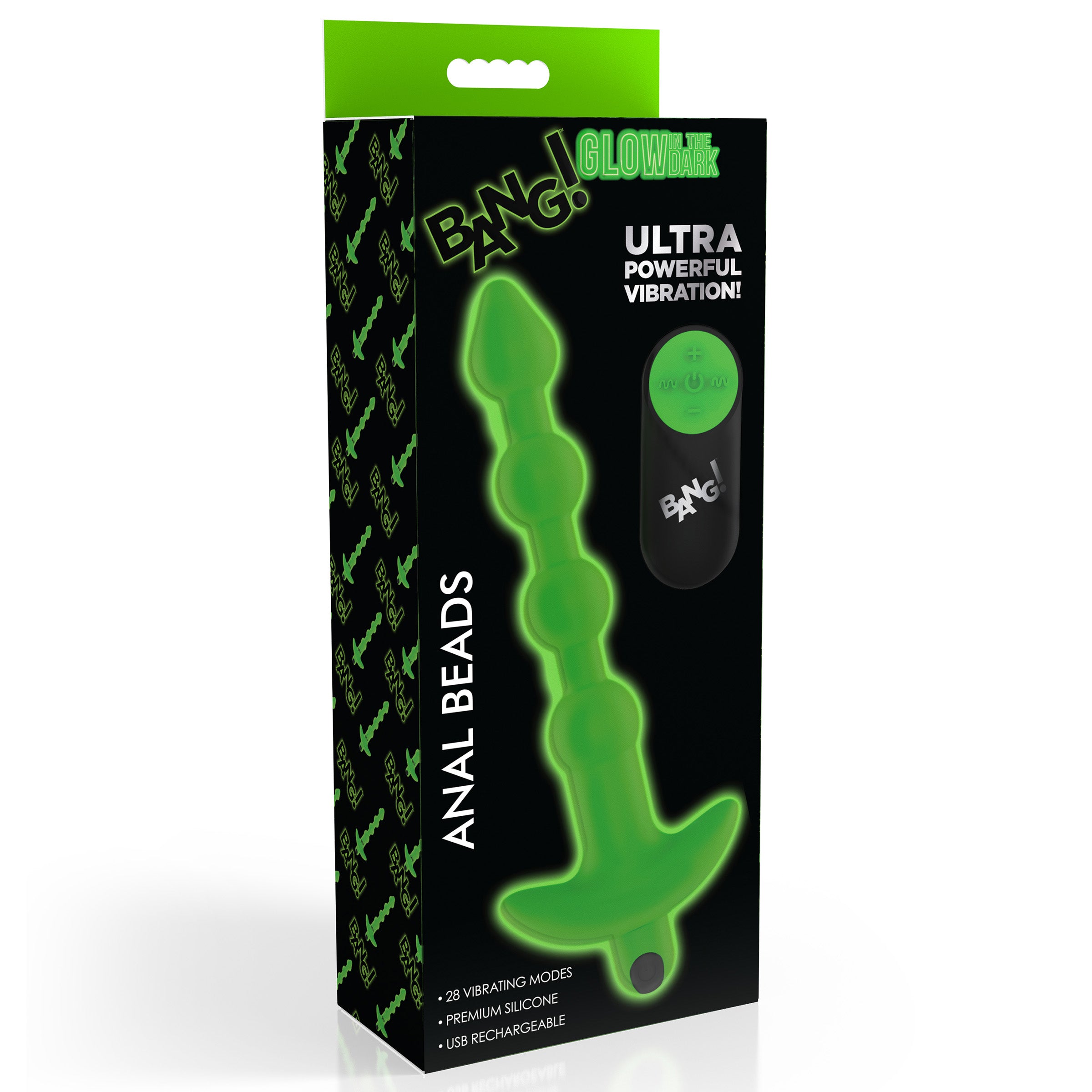 Bang! Glow-in-the-Dark Silicone Anal Beads Green