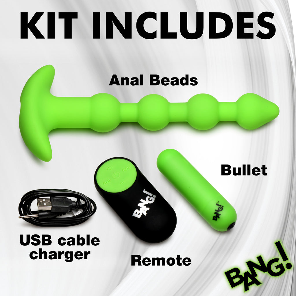 Bang! Glow-in-the-Dark Silicone Anal Beads Green