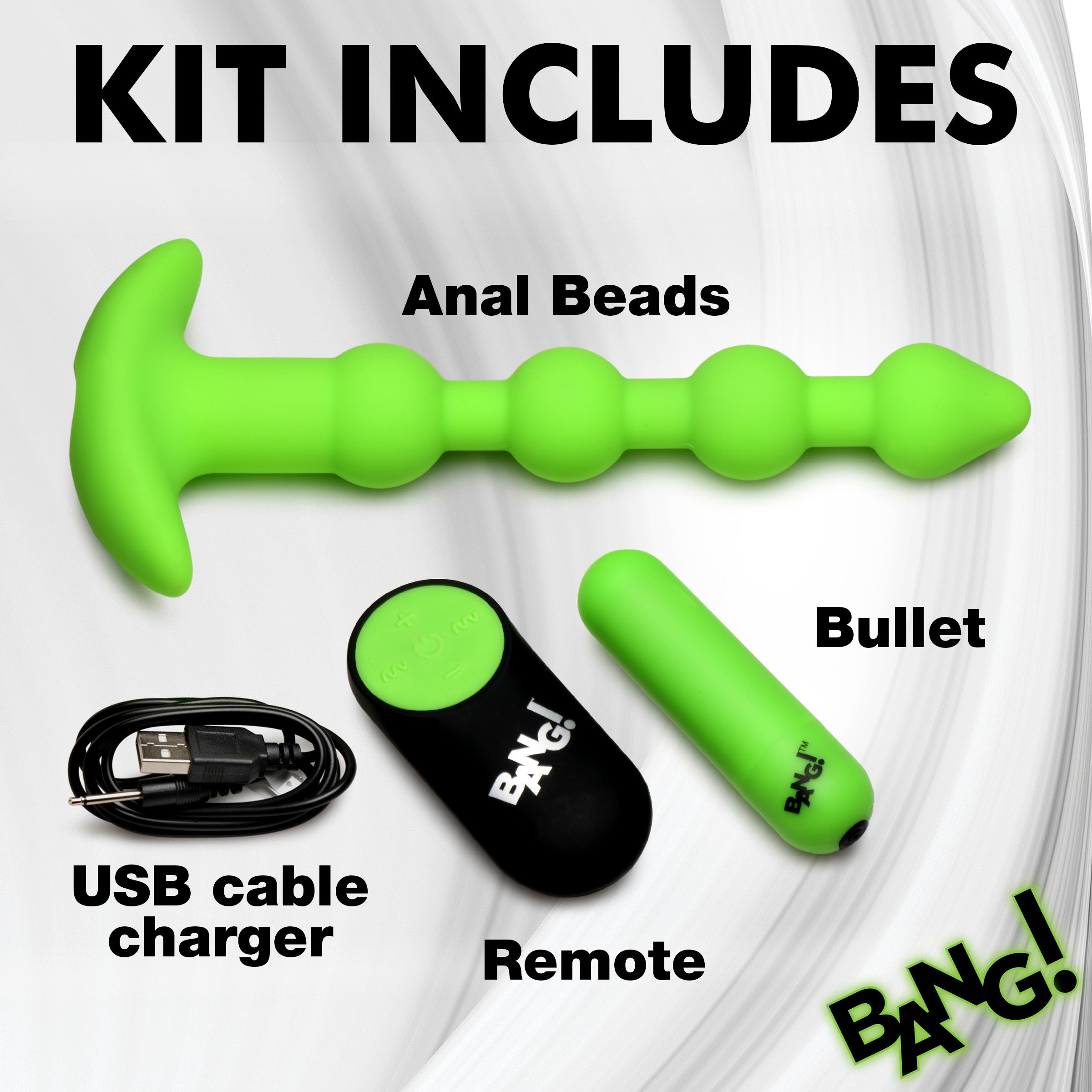 Bang! Glow-in-the-Dark Silicone Anal Beads Green