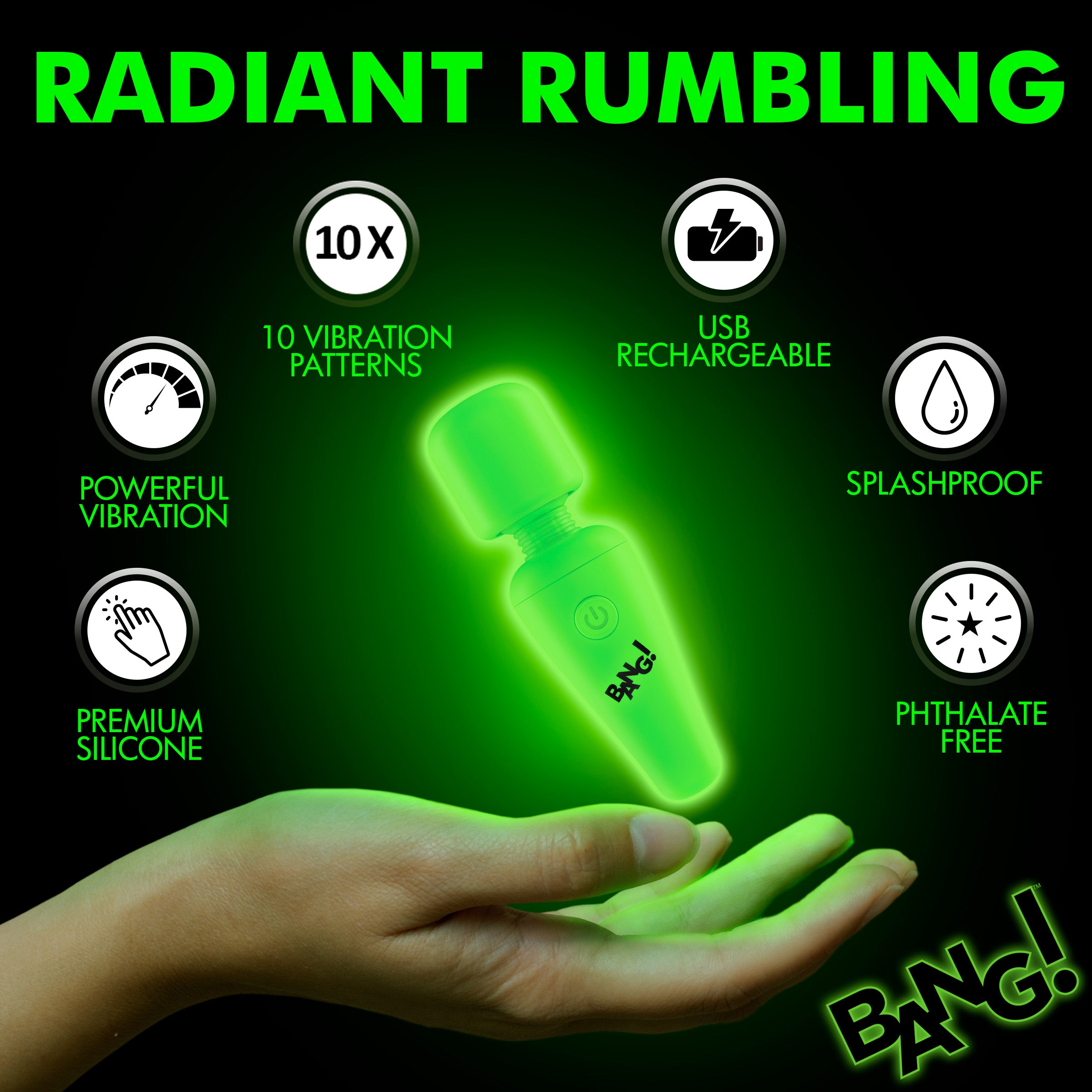 Bang! Glow-in-the-Dark Silicone Wand Green