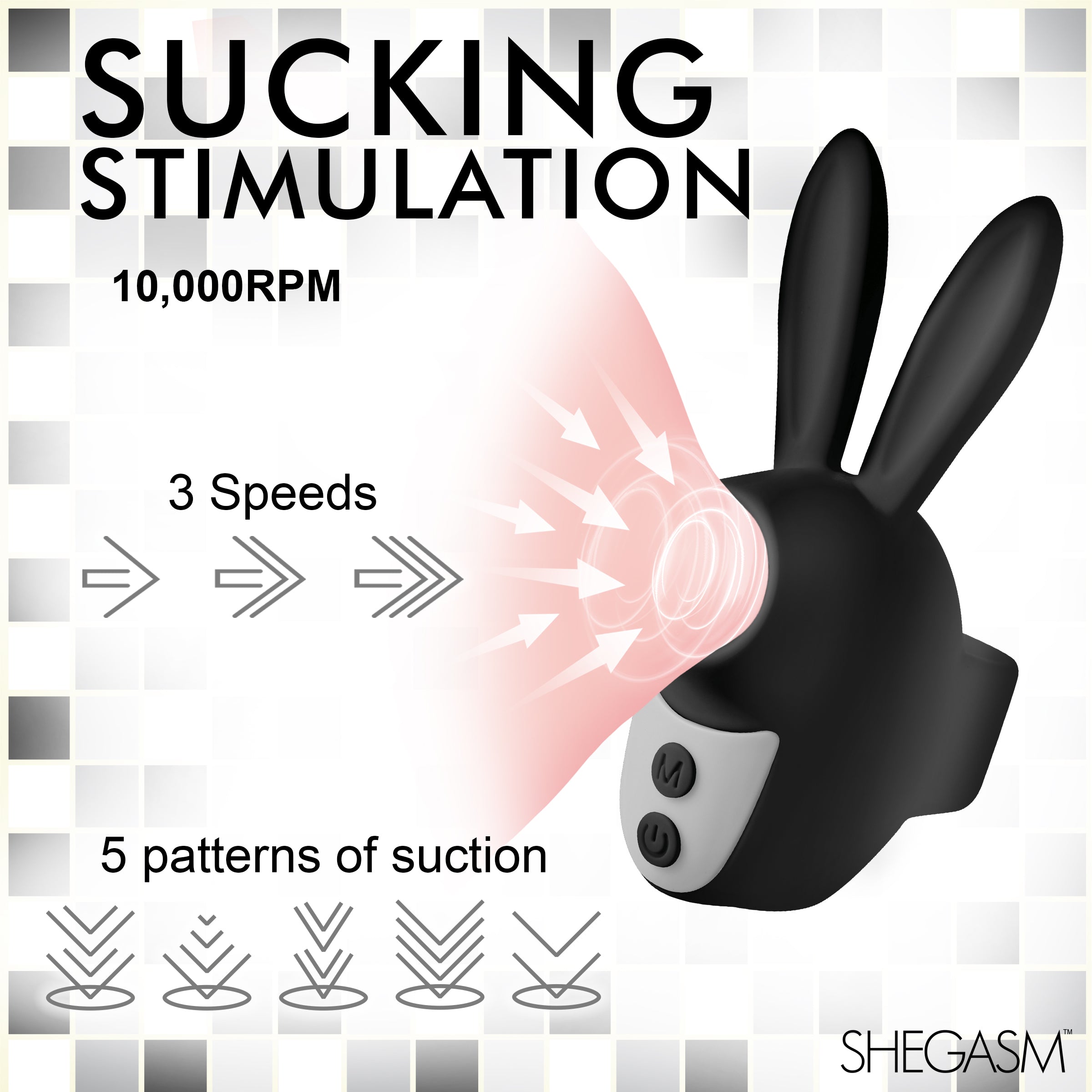 Shegasm Sucky Bunny Clit Stimulator - Pink Black