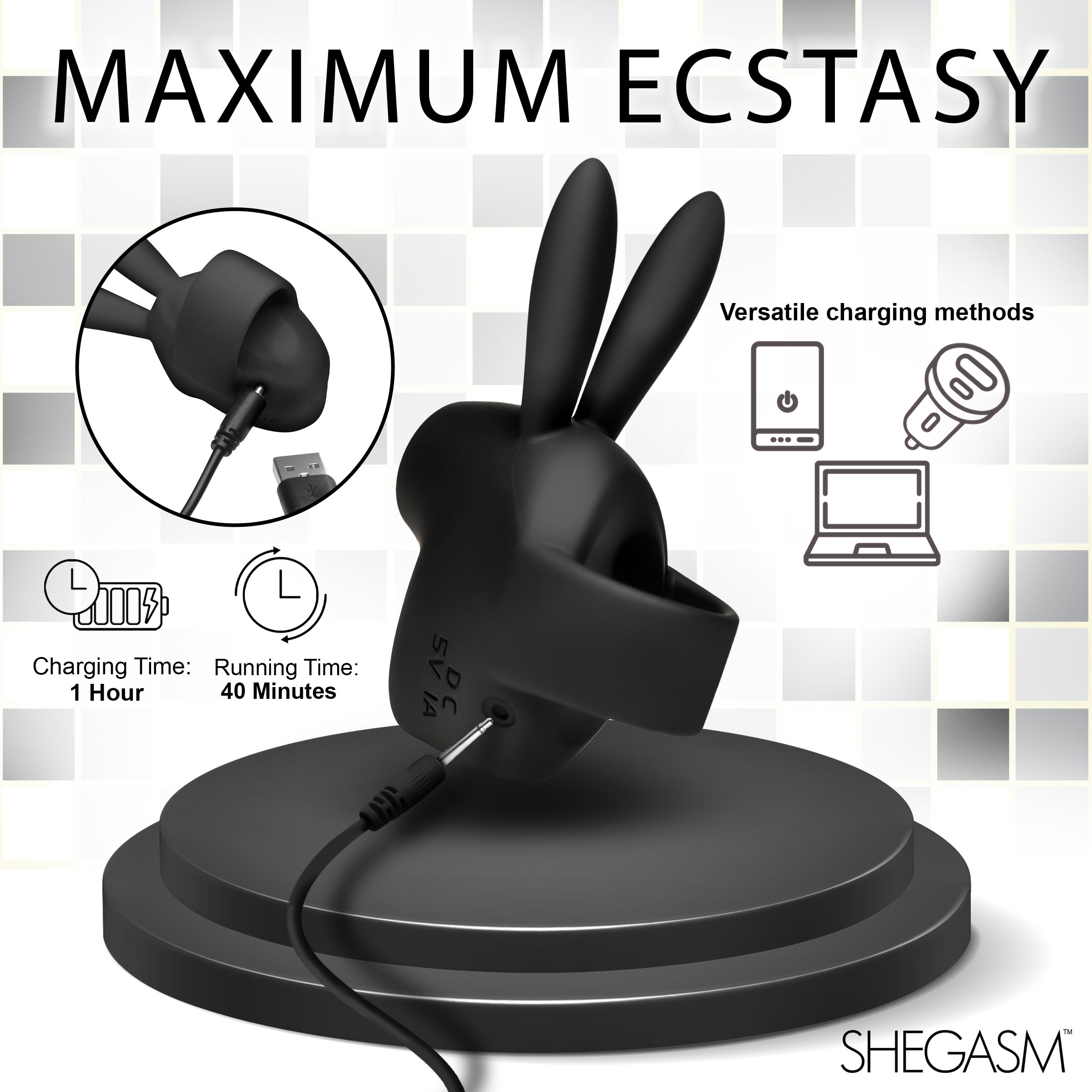 Shegasm Sucky Bunny Clit Stimulator - Pink Black
