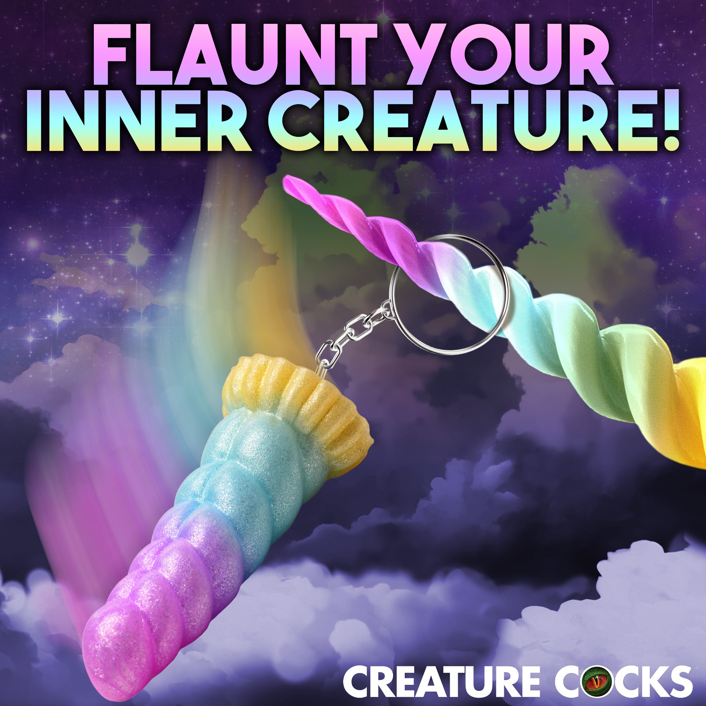 Creature Cocks Mystique Unicorn Mini Dildo Key Chain Multi