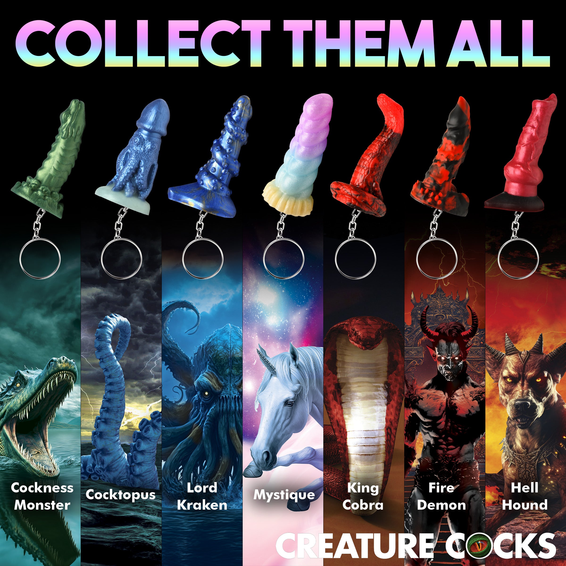 Creature Cocks Mystique Unicorn Mini Dildo Key Chain Multi