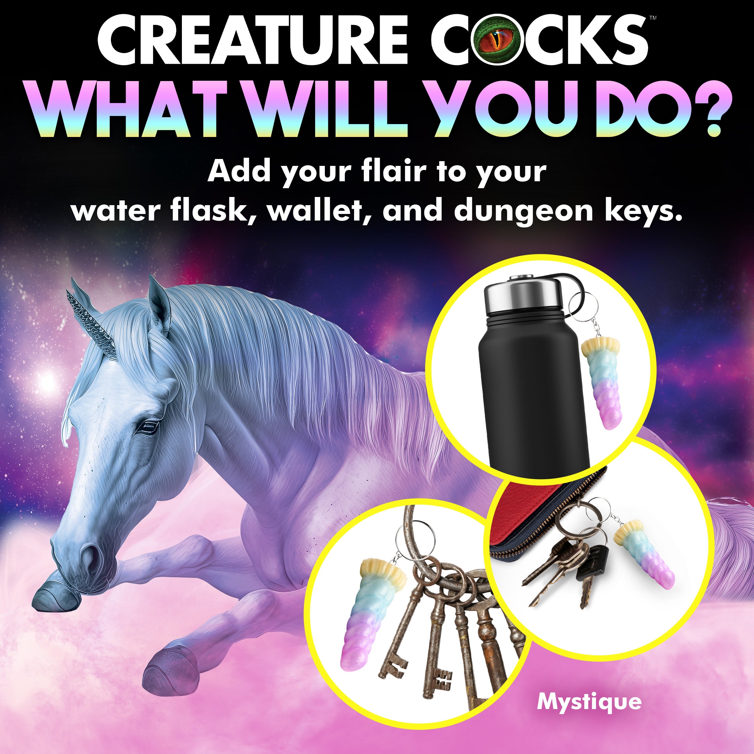 Creature Cocks Mystique Unicorn Mini Dildo Key Chain Multi