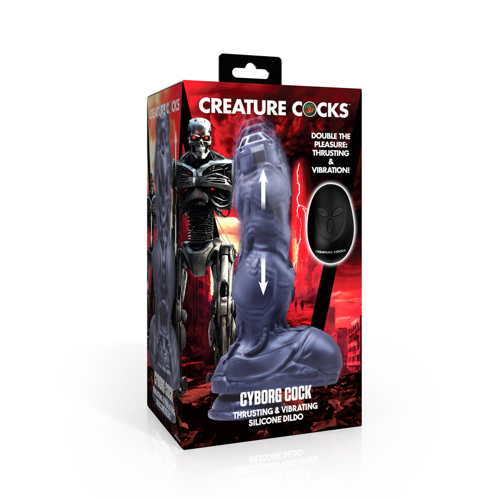 Creature Cocks Cyborg Cock Thrusting and Vibrating Silicone Dildo Grey