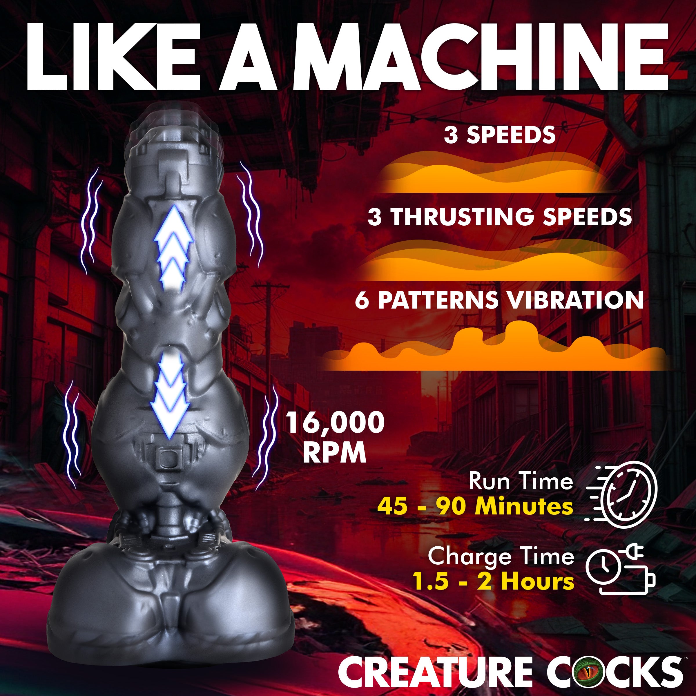 Creature Cocks Cyborg Cock Thrusting and Vibrating Silicone Dildo Grey