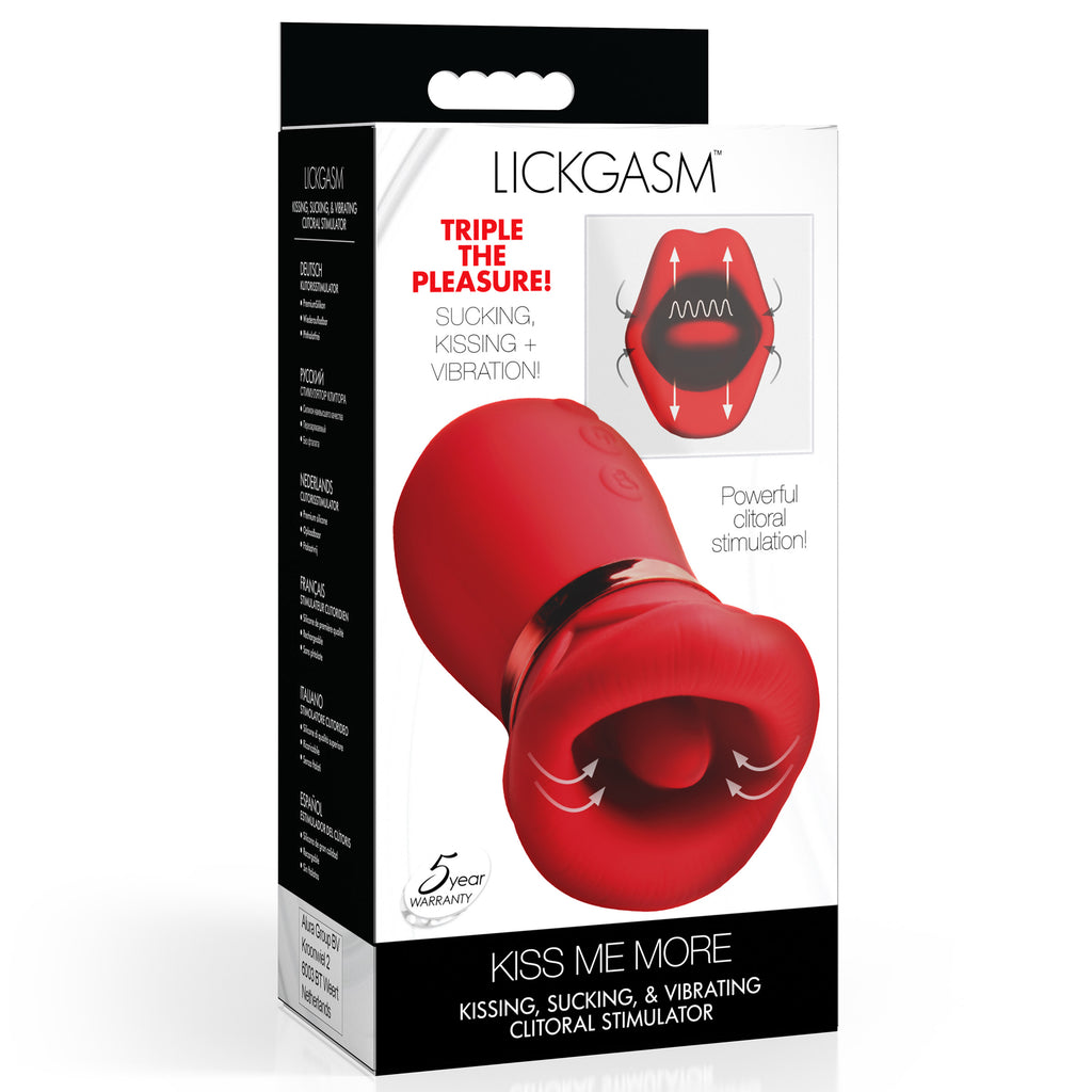 Lickgasm Kiss Me More Kissing, Sucking and Vibrating Clitoral Stimulator Red