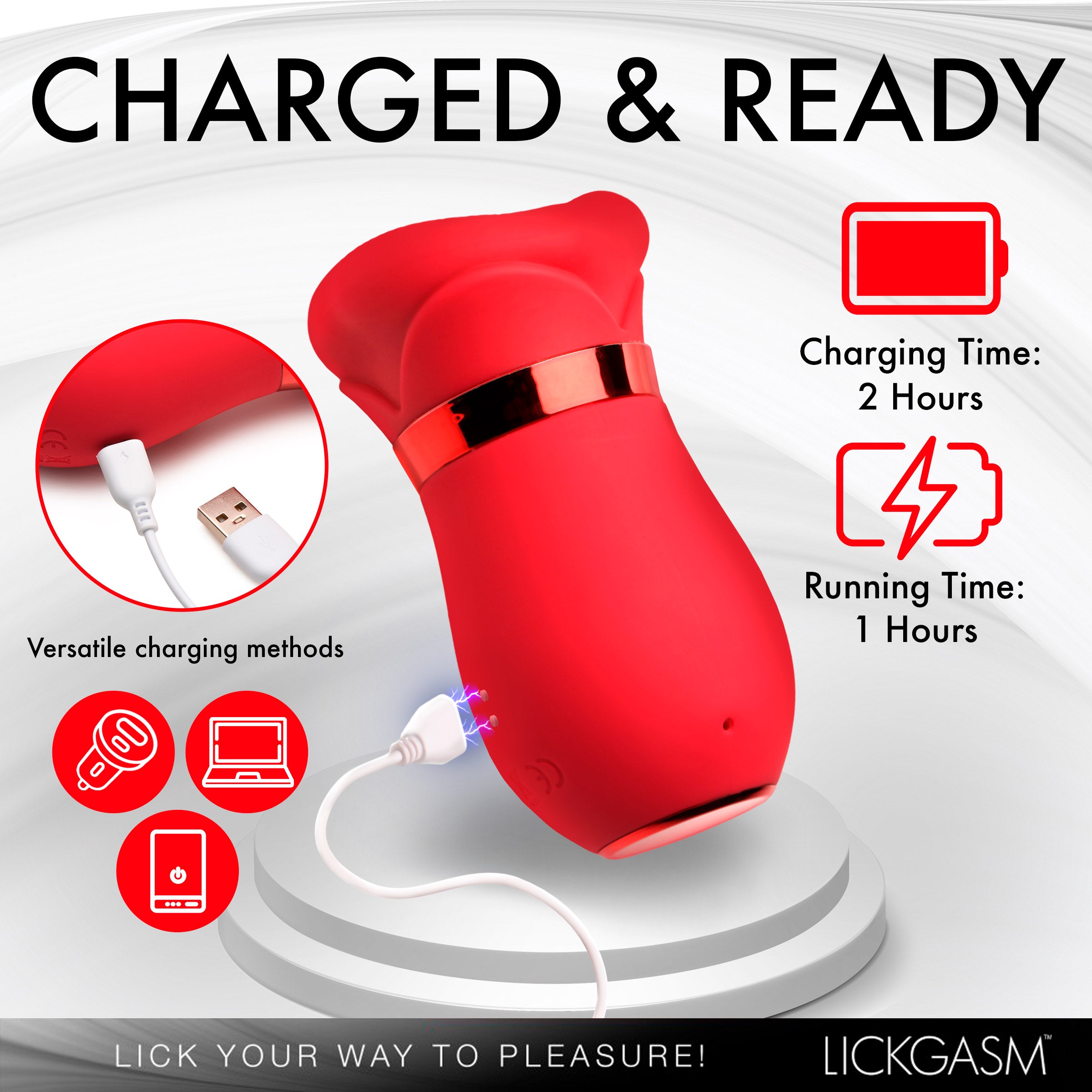 Lickgasm Kiss Me More Kissing, Sucking and Vibrating Clitoral Stimulator Red