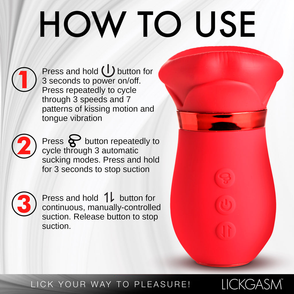Lickgasm Kiss Me More Kissing, Sucking and Vibrating Clitoral Stimulator Red