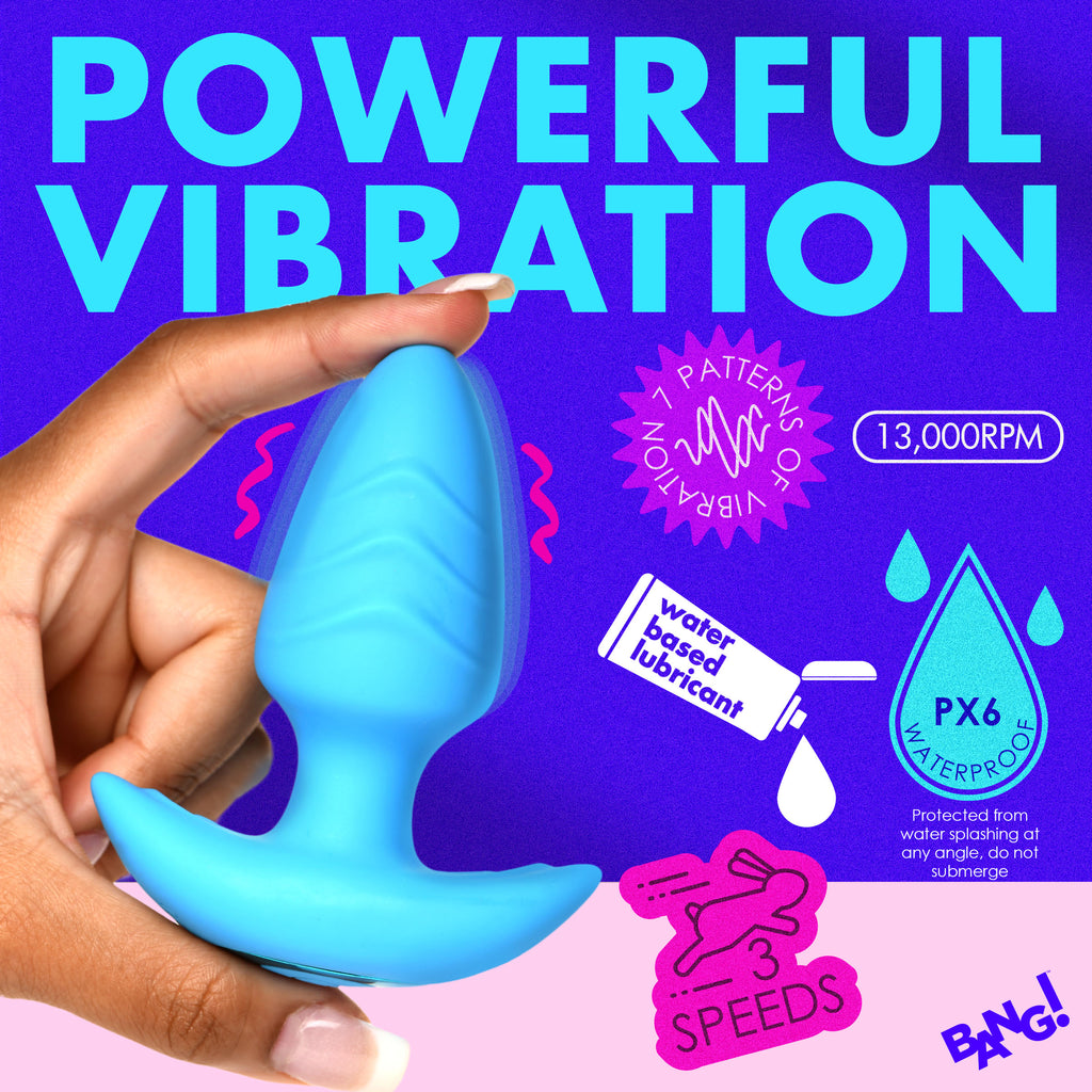 Bang! Rotating and Vibrating Silicone Butt Plug - Blue Blue