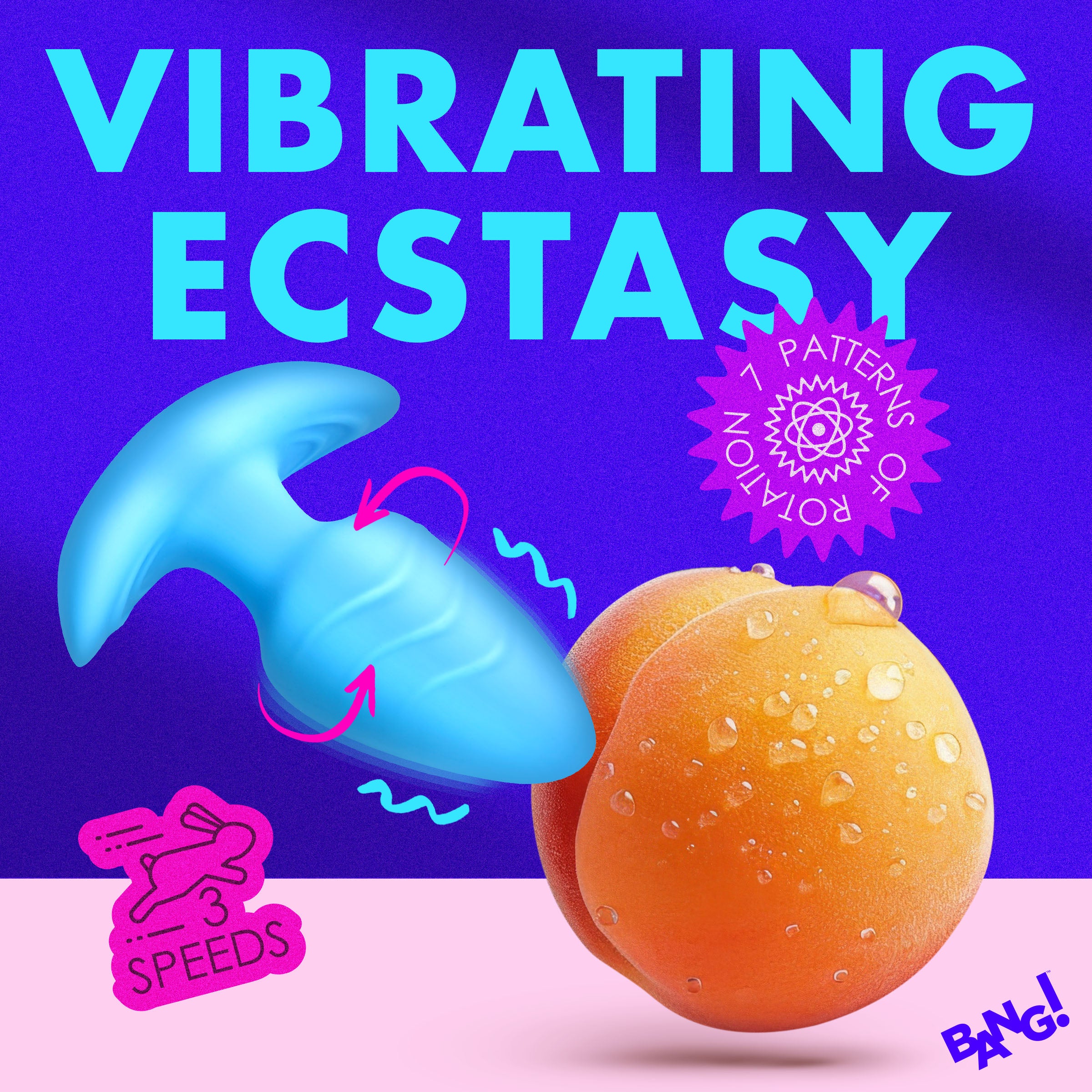 Bang! Rotating and Vibrating Silicone Butt Plug - Blue Blue