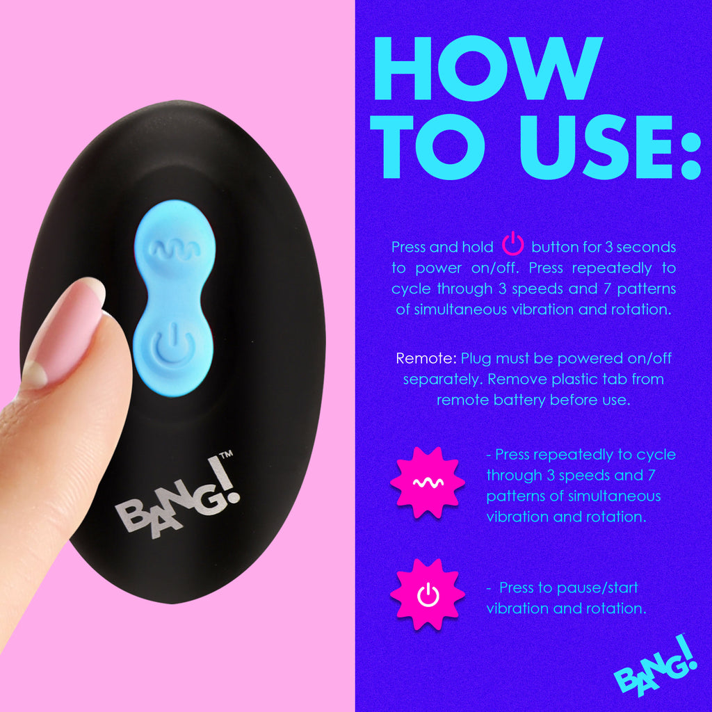 Bang! Rotating and Vibrating Silicone Butt Plug - Blue Blue