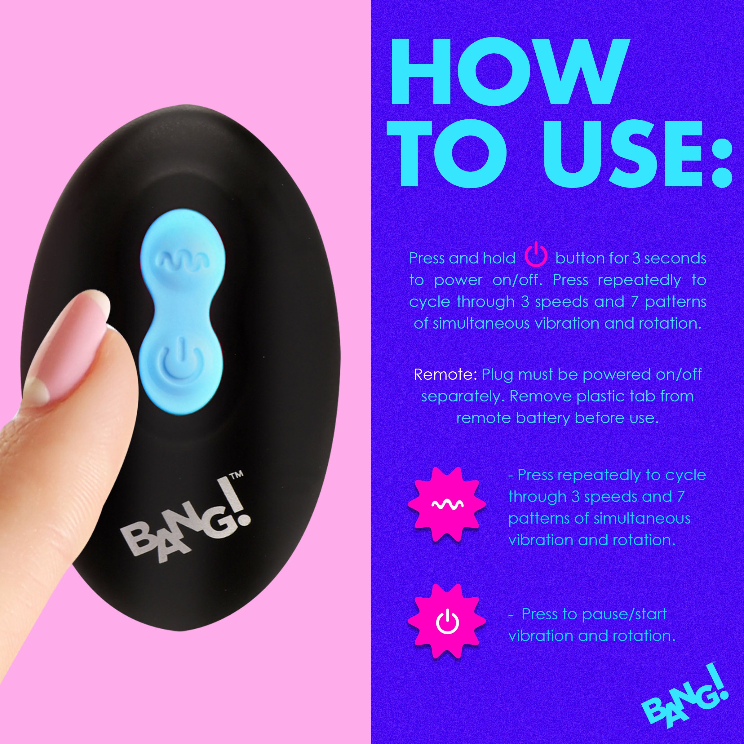 Bang! Rotating and Vibrating Silicone Butt Plug - Blue Blue