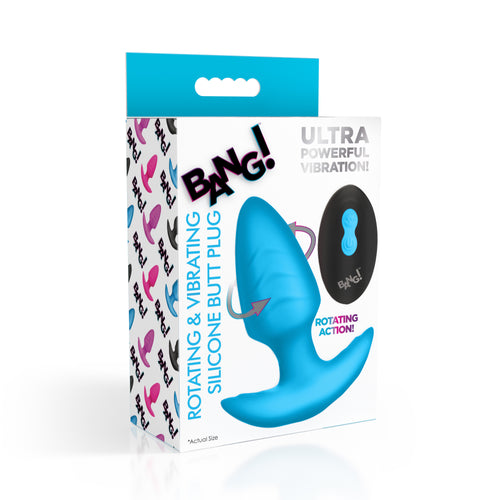 Bang! Rotating and Vibrating Silicone Butt Plug - Blue Blue
