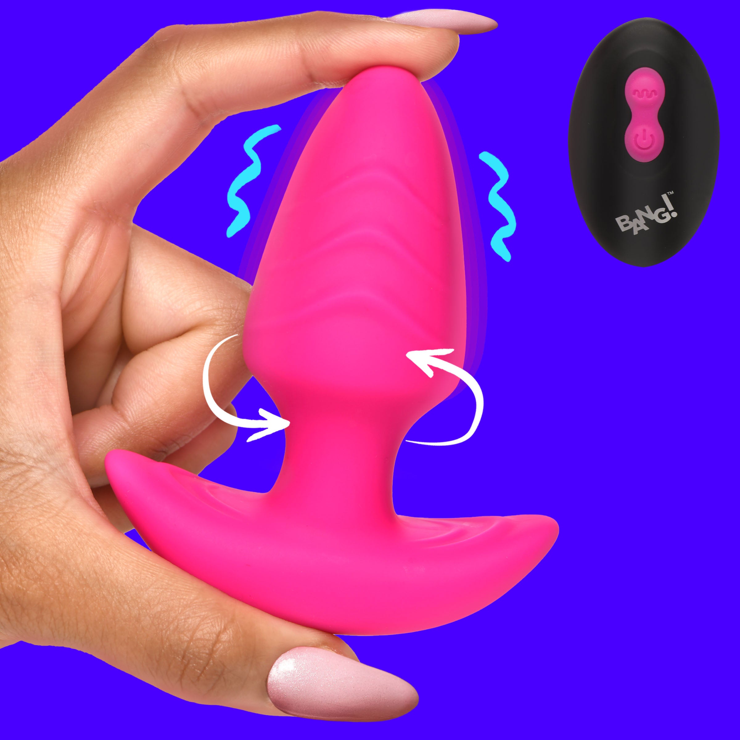 Bang! Rotating and Vibrating Silicone Butt Plug - Blue Pink