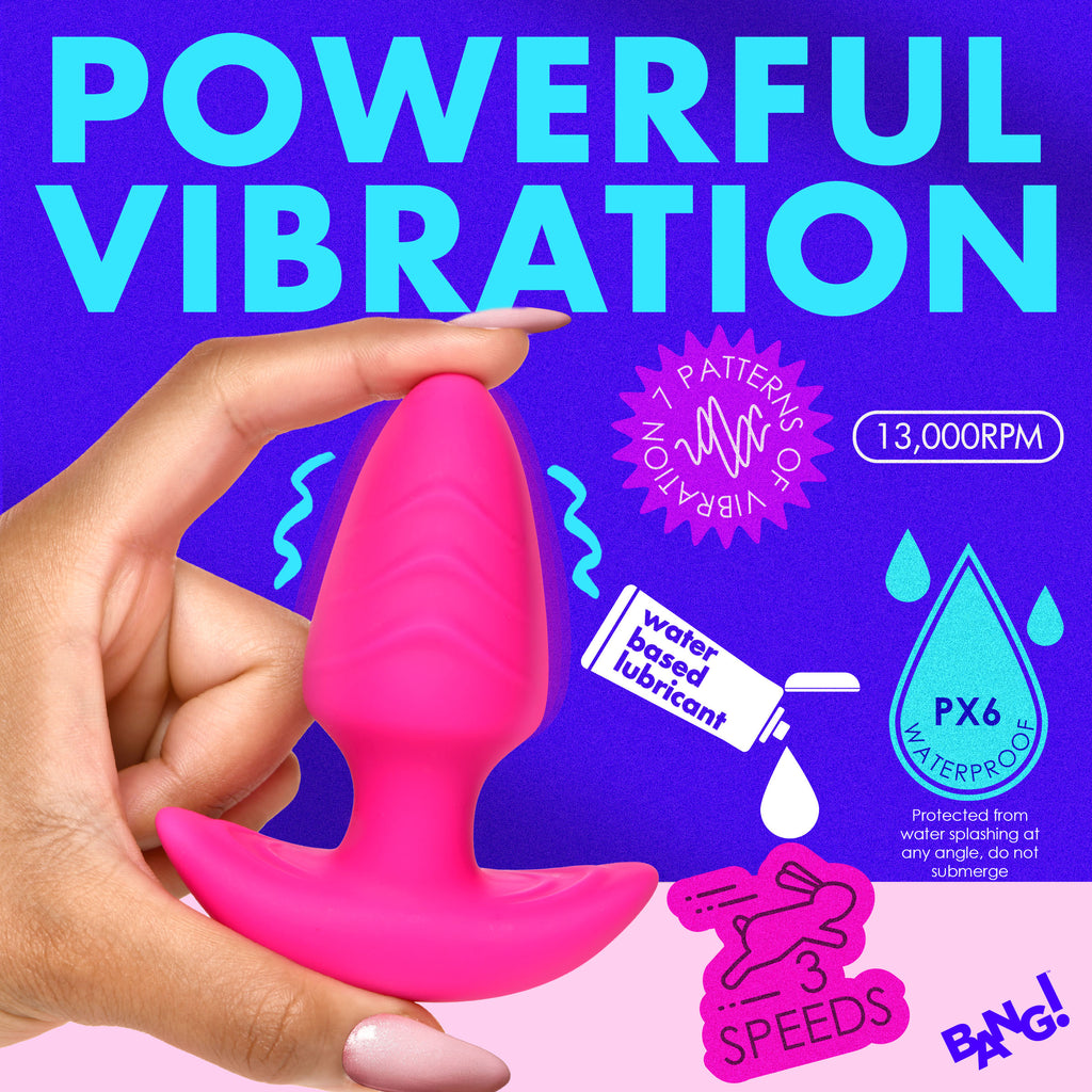 Bang! Rotating and Vibrating Silicone Butt Plug - Blue Pink