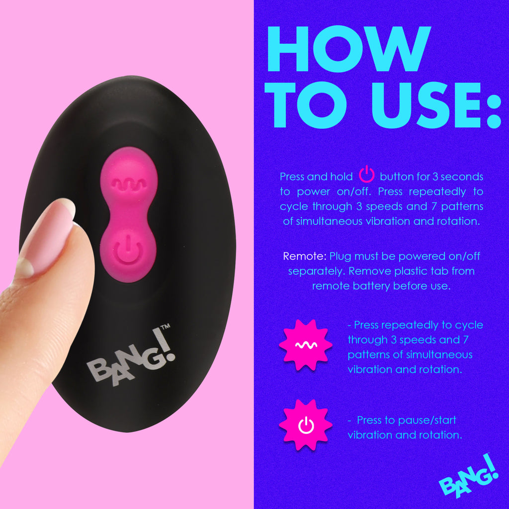 Bang! Rotating and Vibrating Silicone Butt Plug - Blue Pink