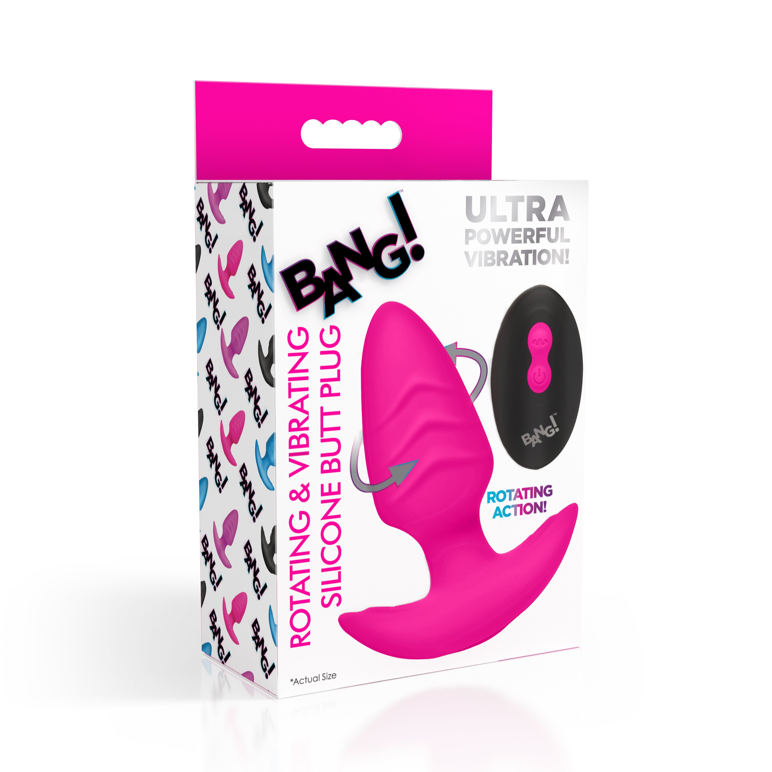Bang! Rotating and Vibrating Silicone Butt Plug - Blue Pink