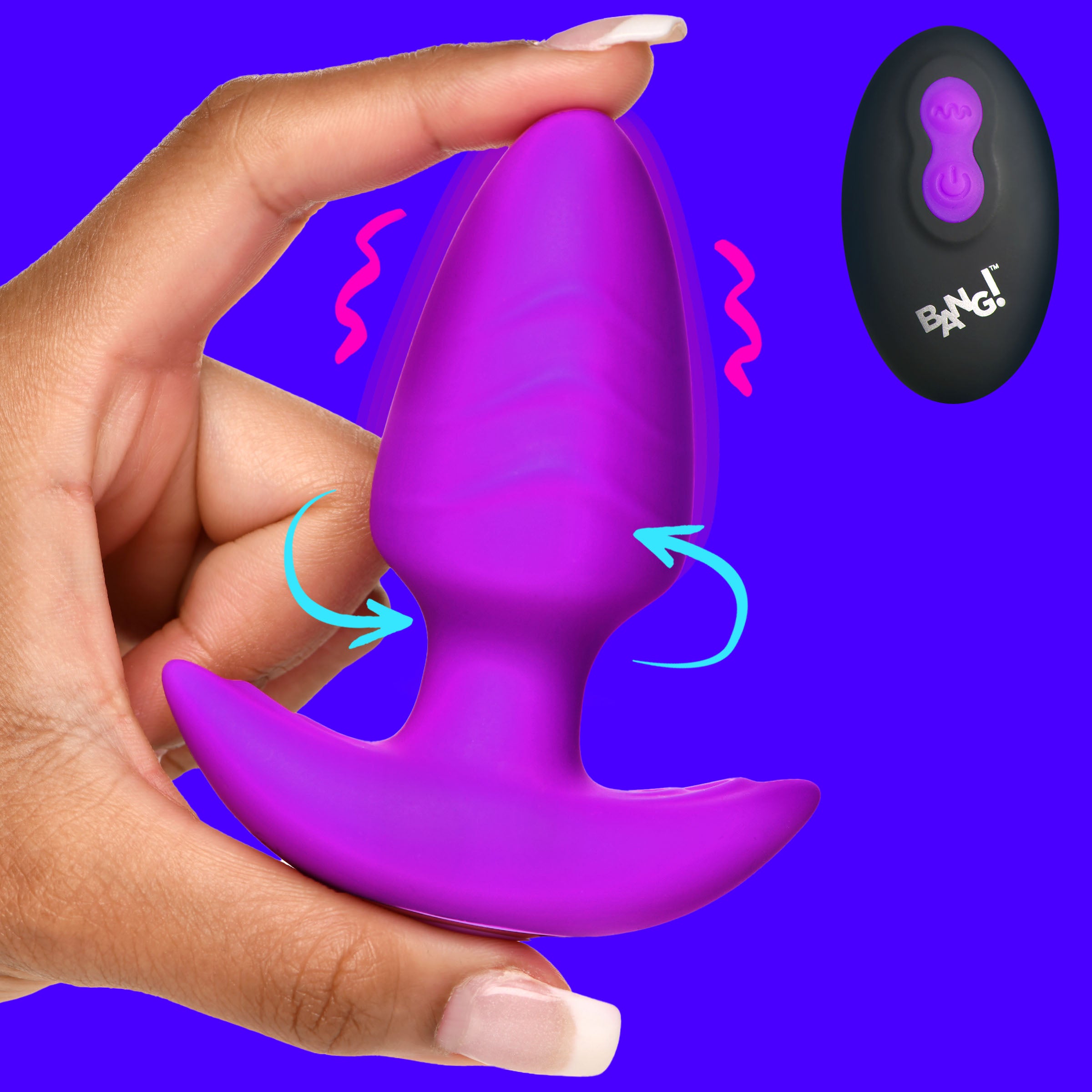 Bang! Rotating and Vibrating Silicone Butt Plug - Blue Purple