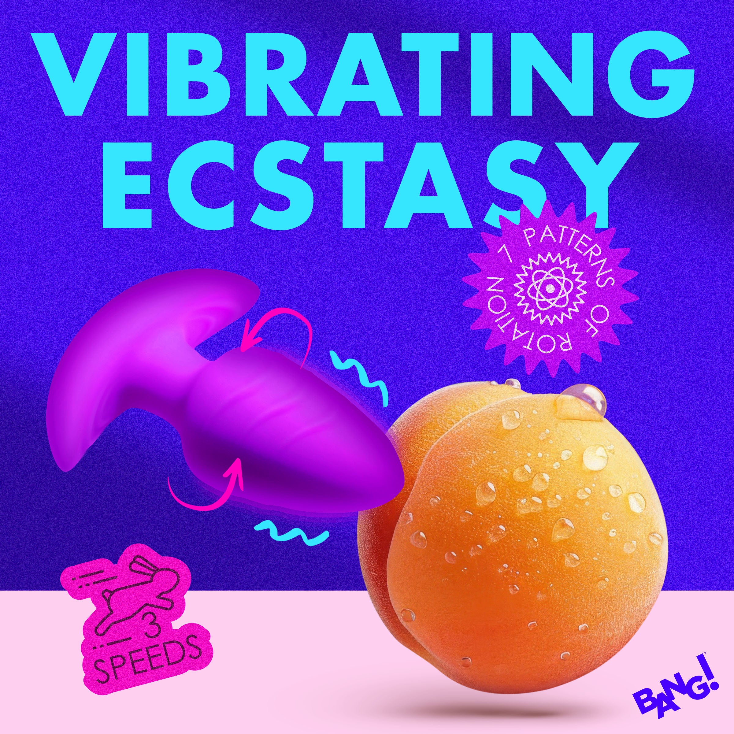 Bang! Rotating and Vibrating Silicone Butt Plug - Blue Purple