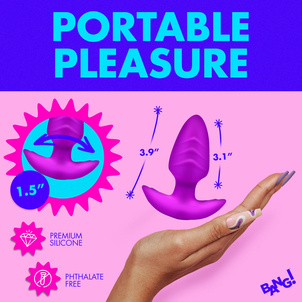 Bang! Rotating and Vibrating Silicone Butt Plug - Blue Purple