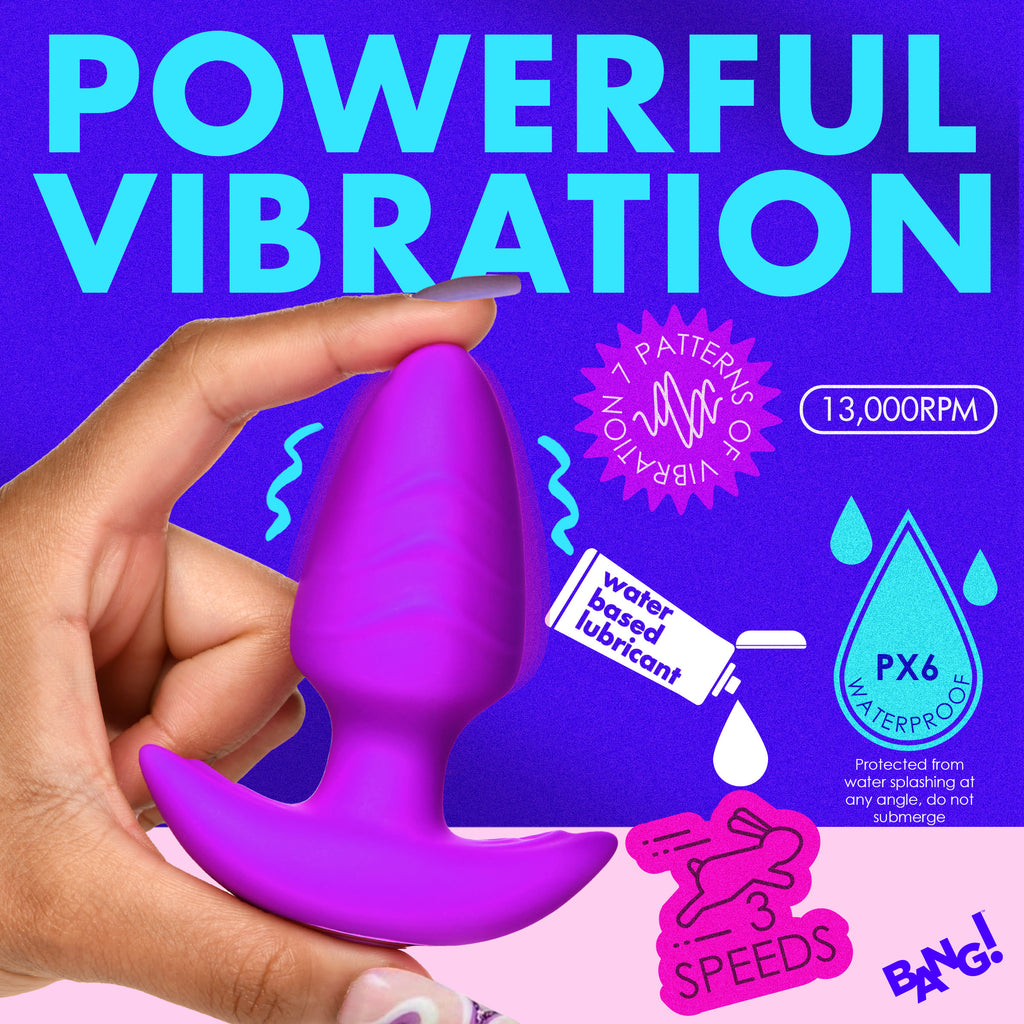 Bang! Rotating and Vibrating Silicone Butt Plug - Blue Purple