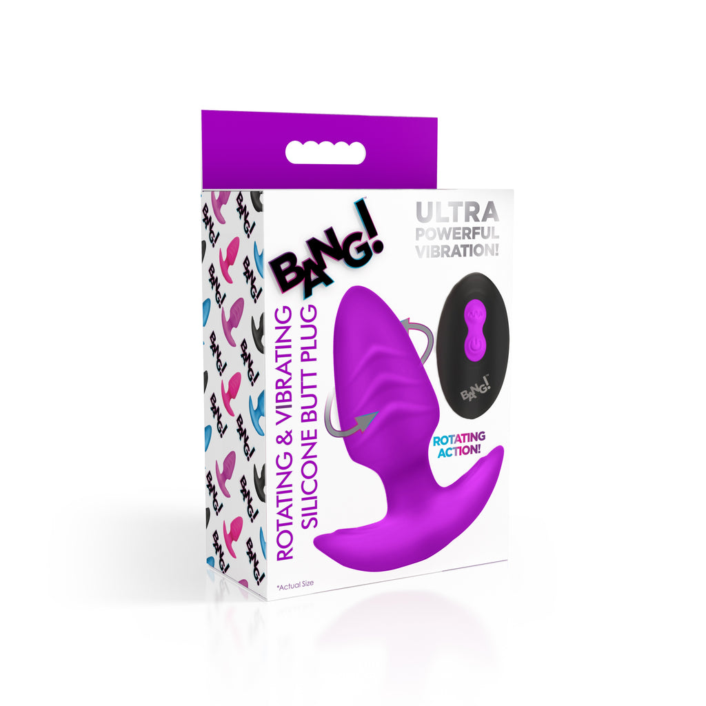 Bang! Rotating and Vibrating Silicone Butt Plug - Blue Purple